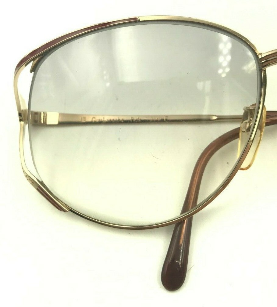 Vintage Guy Laroche 114-F Gold Burgundy Oversized Oval Sunglasses FRAMES ONLY