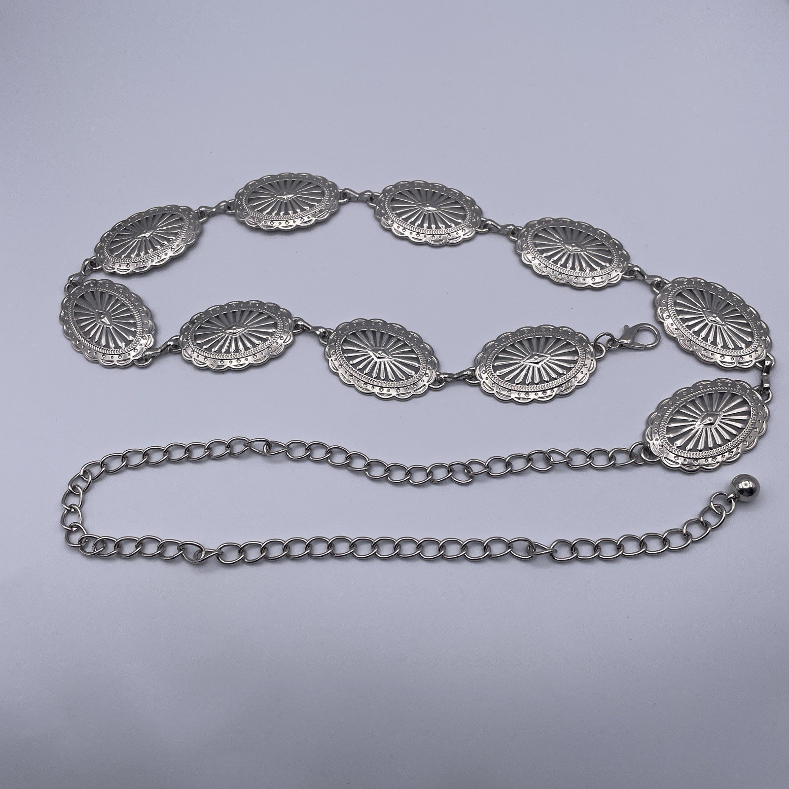 Lot of 3 vintage & Modern Silver Tone Concho & Circle Chain Belts