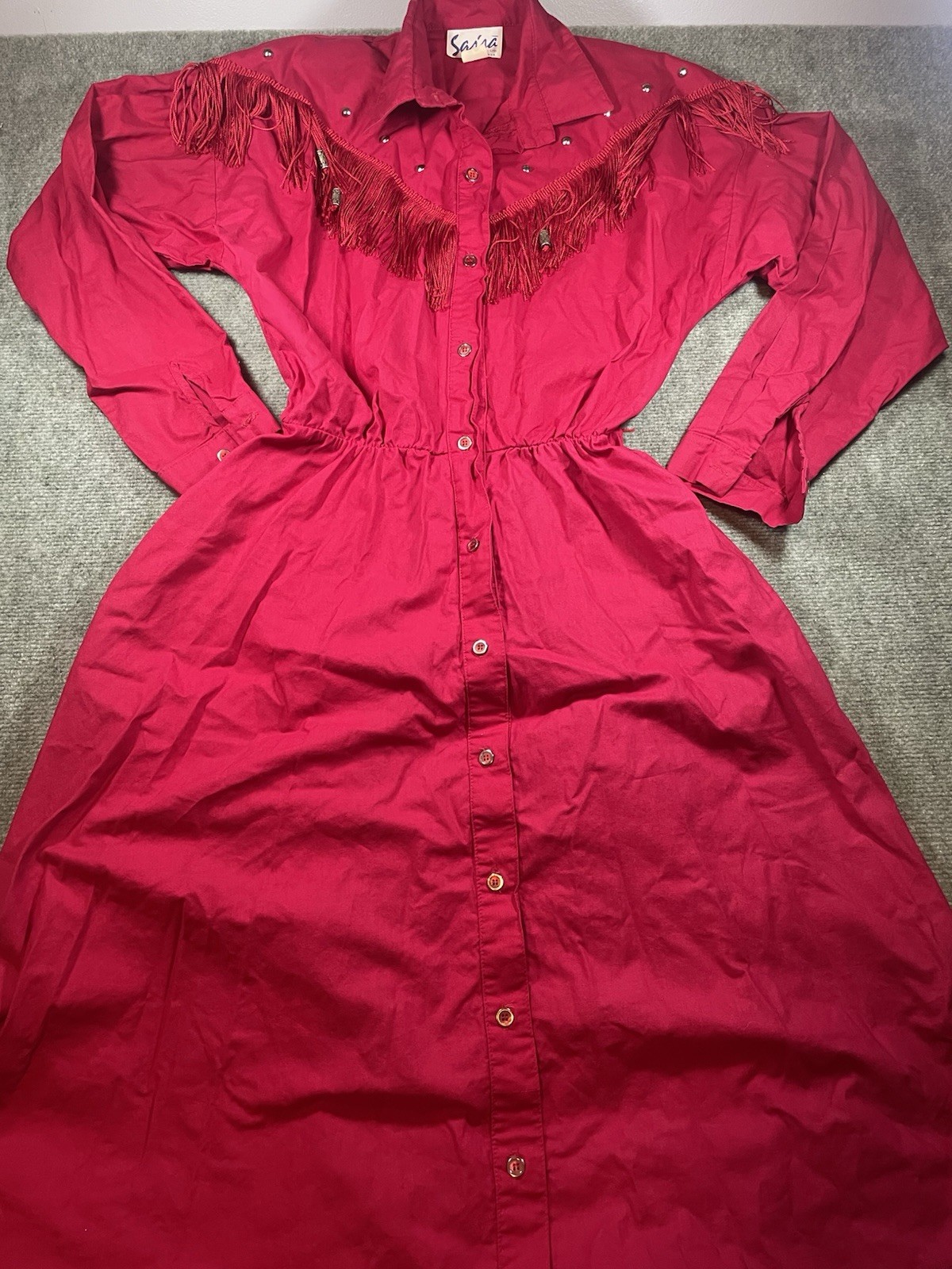 Sassa Vintage Red Western Fringe Dress S