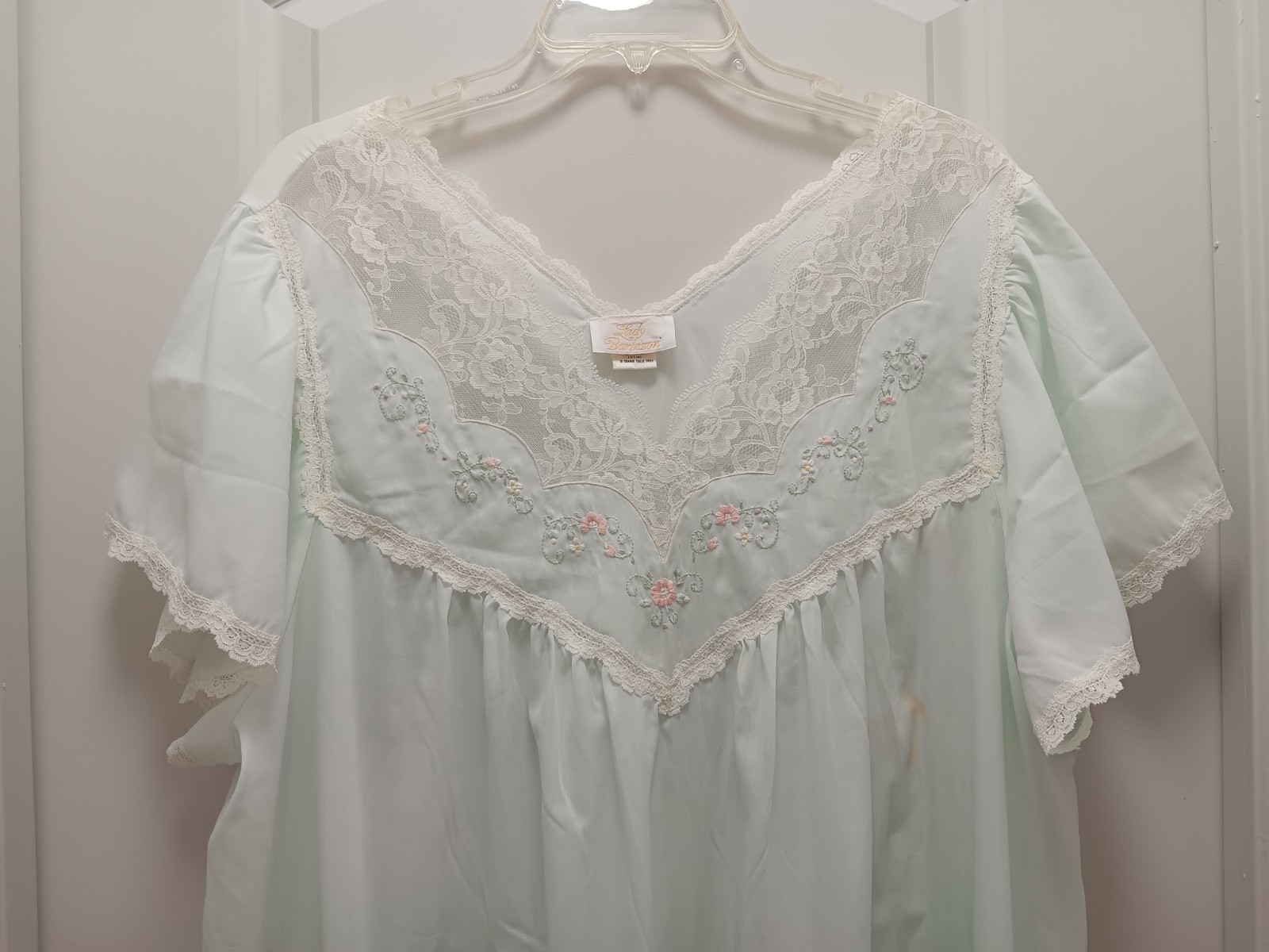Lady Barbizon 3X Lace, Embroidered Nightgown Poly/cotton Pale Blue