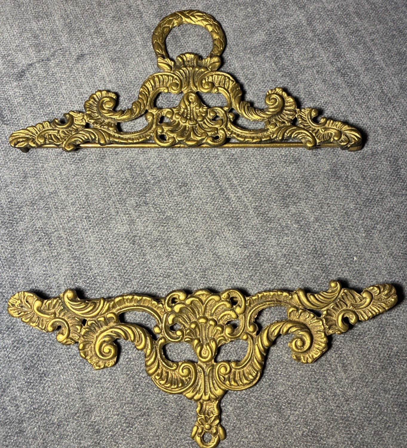 Vtg Pair Of Ornate Gold Brass Bell Pull / Tapestry Hangers Scandinavian Style