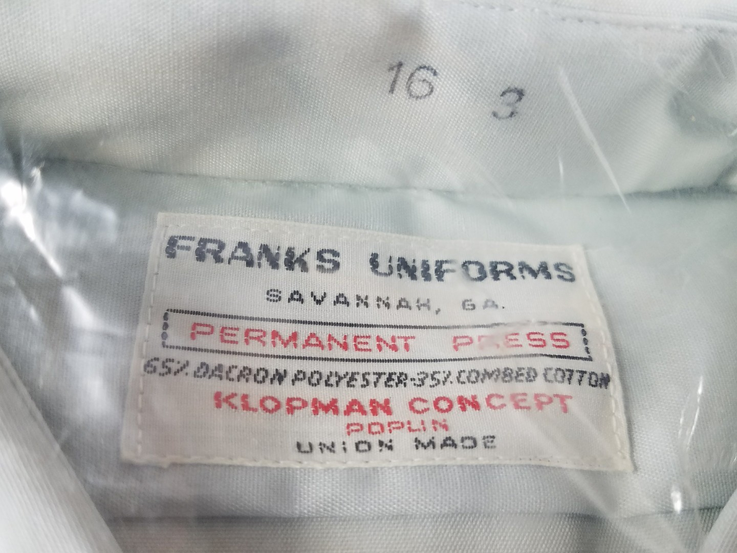 Uniform Shirt Military Union Made Custom Savannah Georgia 1967 NOS Med L Vintage