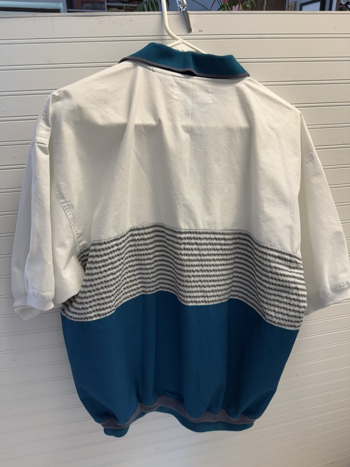 Bill Blass Men Vintage Top Teal Blue Polo Shirt White Upper chest relaxed sleeve