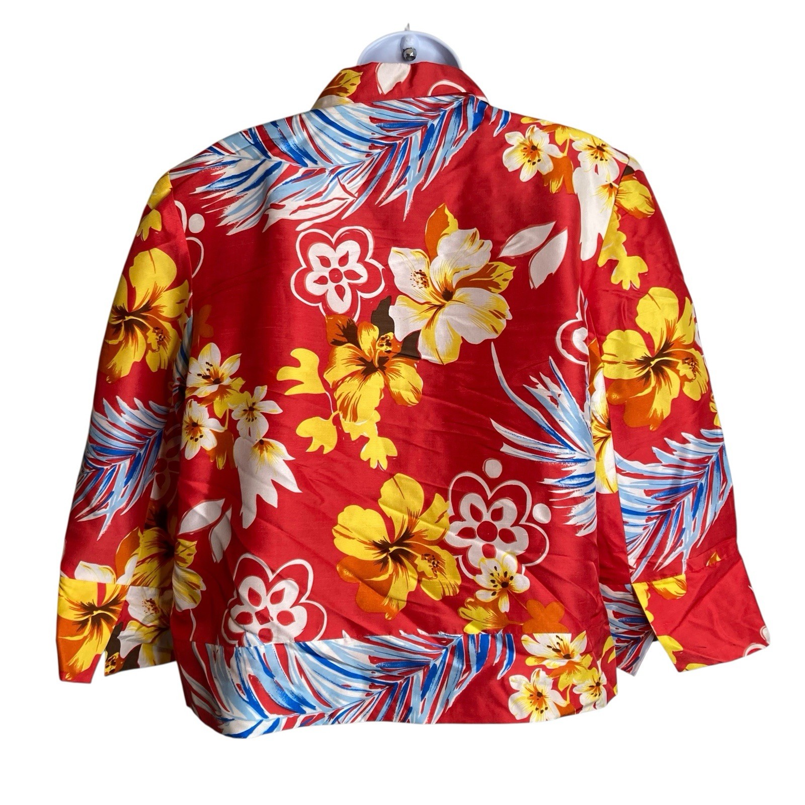 VTG 90s Harvé Benard Red 100% Silk Floral Cropped Jacket Sz 12 Bold Statement