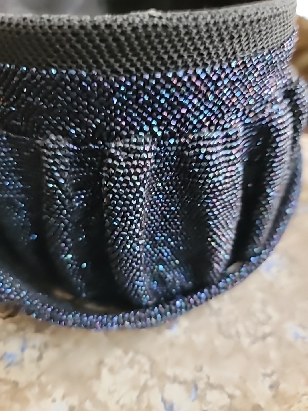 Purse Carnival Glass Beaded Cobalt Blue Black Tiny Beads Strap Handle 1920s