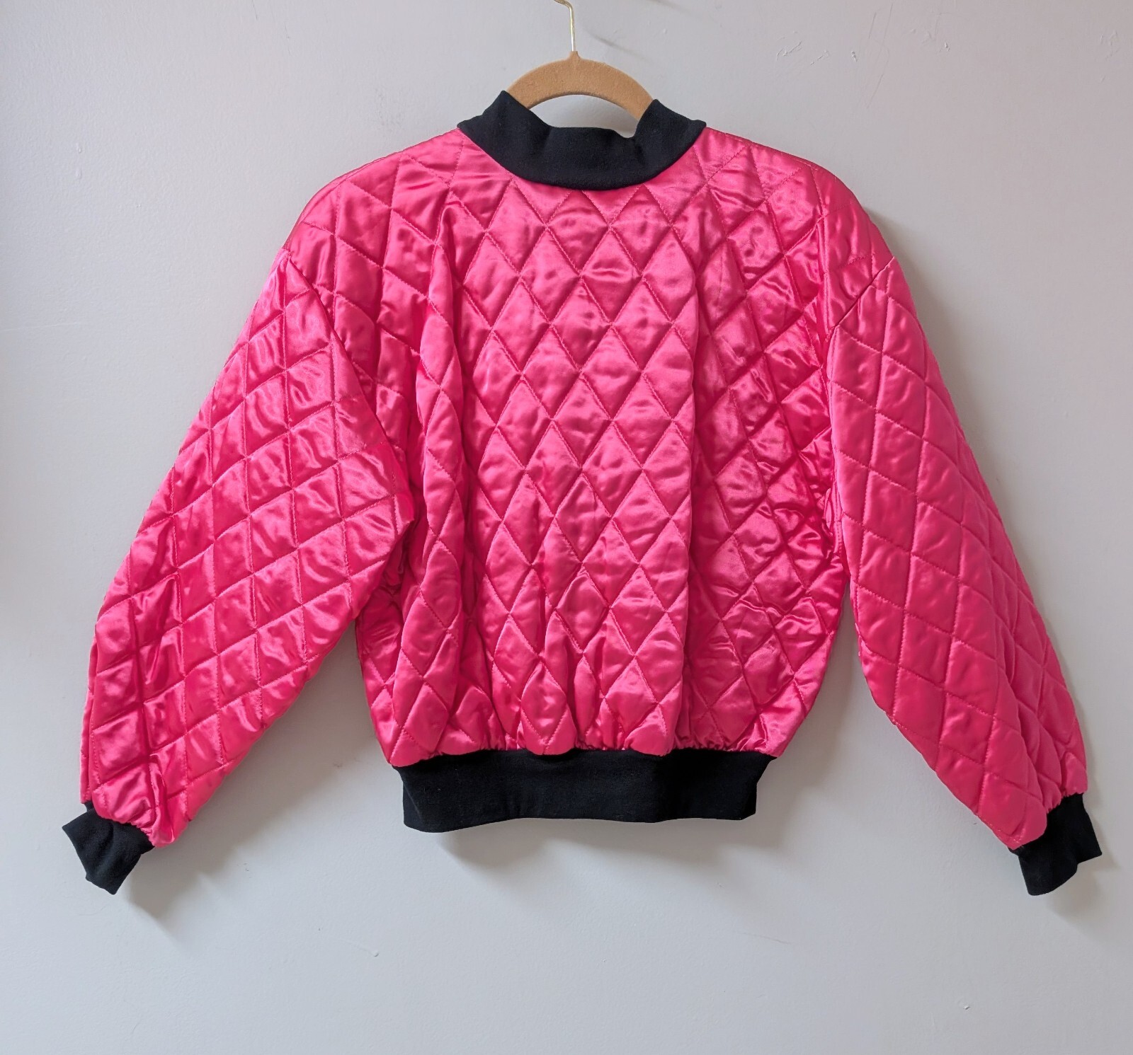 2XS Vintage 80’s Neon Hot Pink Puffer Quilted GLAM ROCK Bomber Jacket S/M