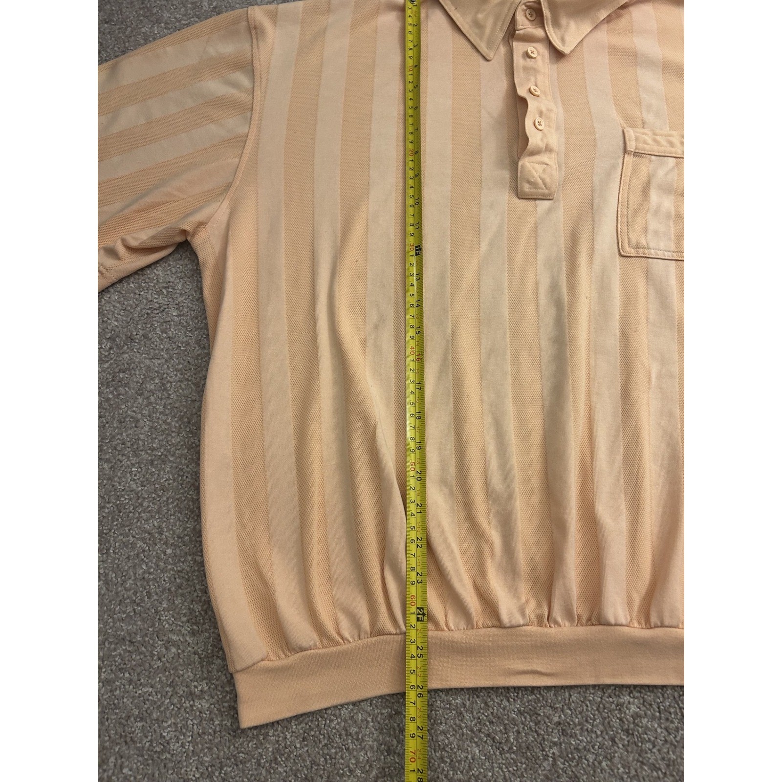 Tropi-Cool Polo Shirt Mens XLG-TL Peach Excellent Vintage Striped Textured Knit