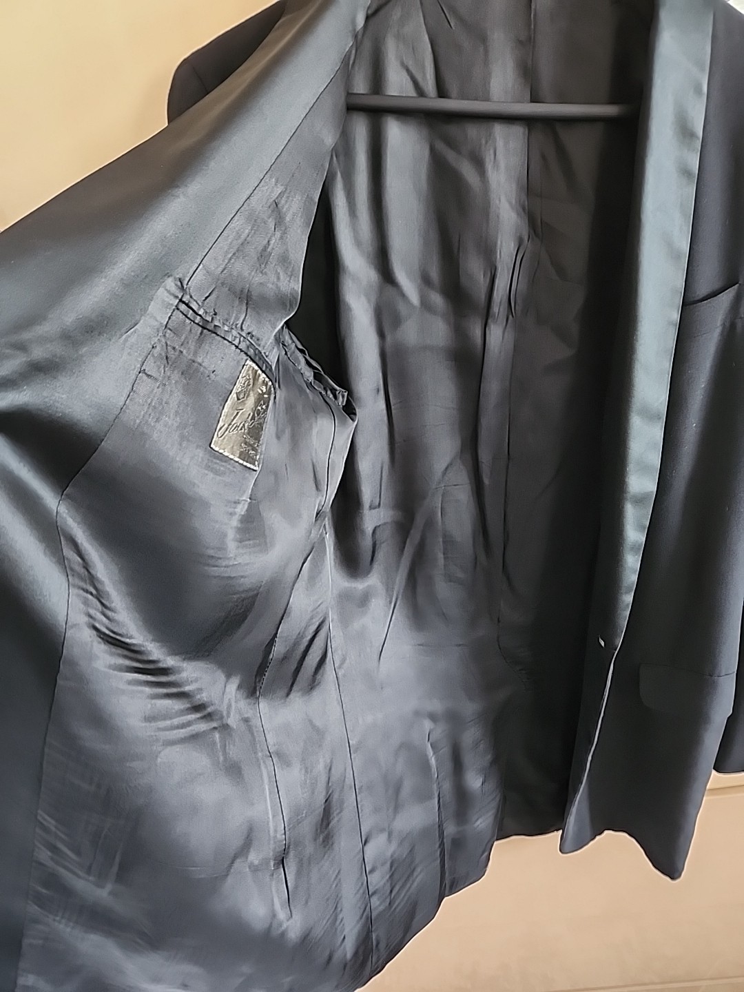 Vintage 70s Jack Silver Tuxedo Suit Black Satin Shawl Collar Union Made USA