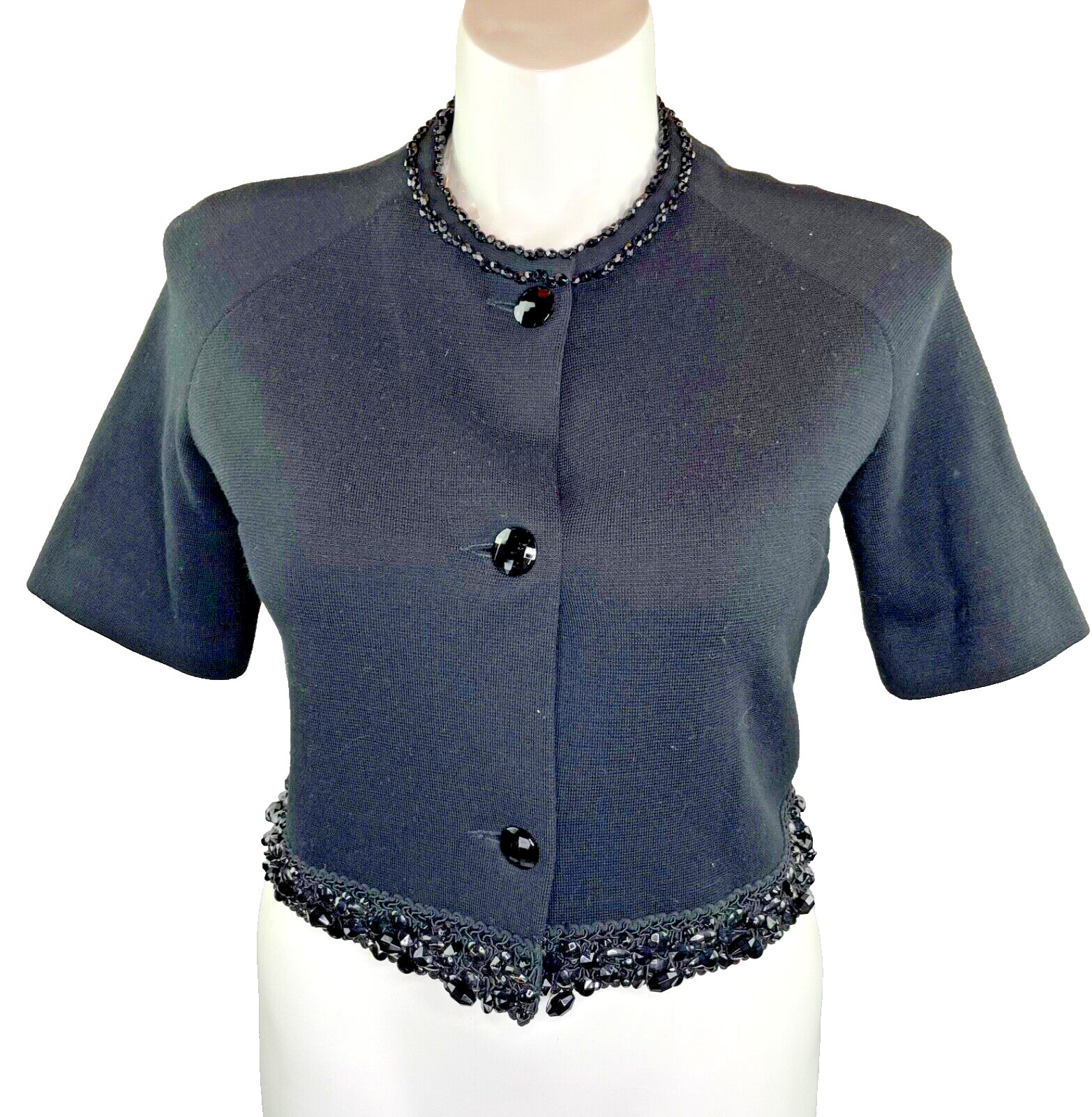 60’s Kimberly 100% Wool Cropped Beaded Button Front Sweater Cardigan Jacket 12