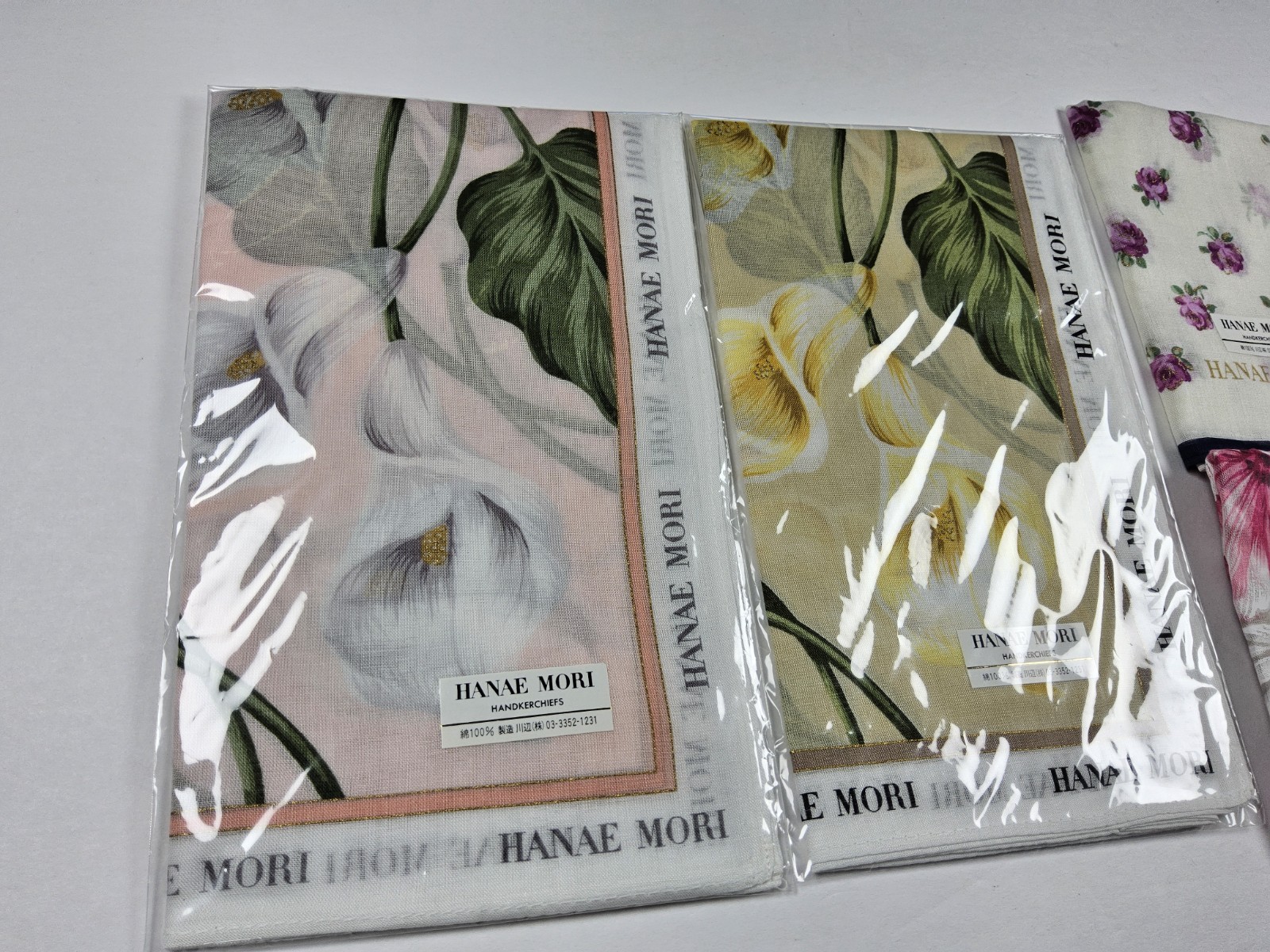 Hanae Mori Lot Of 4 Handkerchief Neckerchief Bandana Scarf