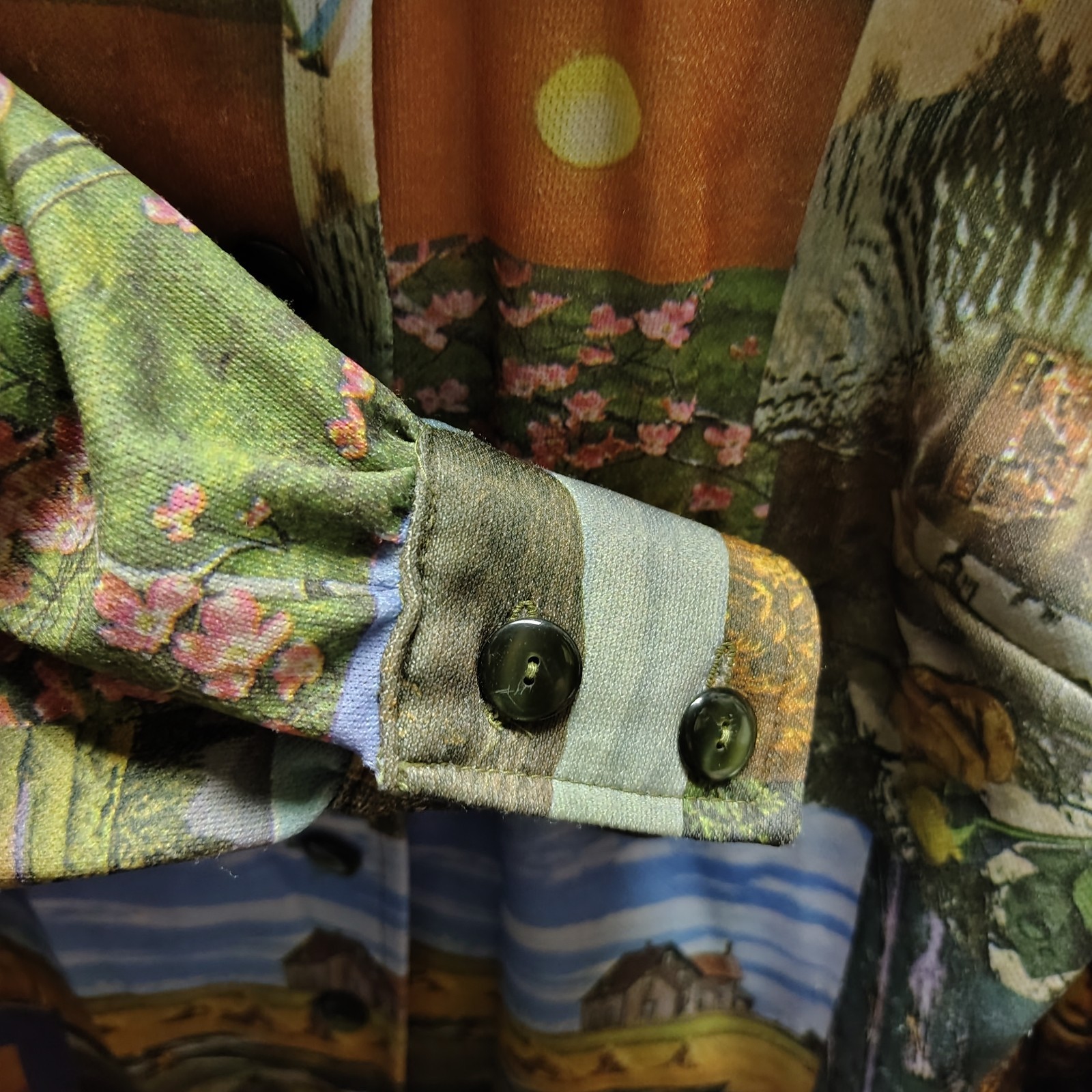 Handmade VTG 1970s Multi Colored Patchwork Long Sleeve Button Up Western Surfing