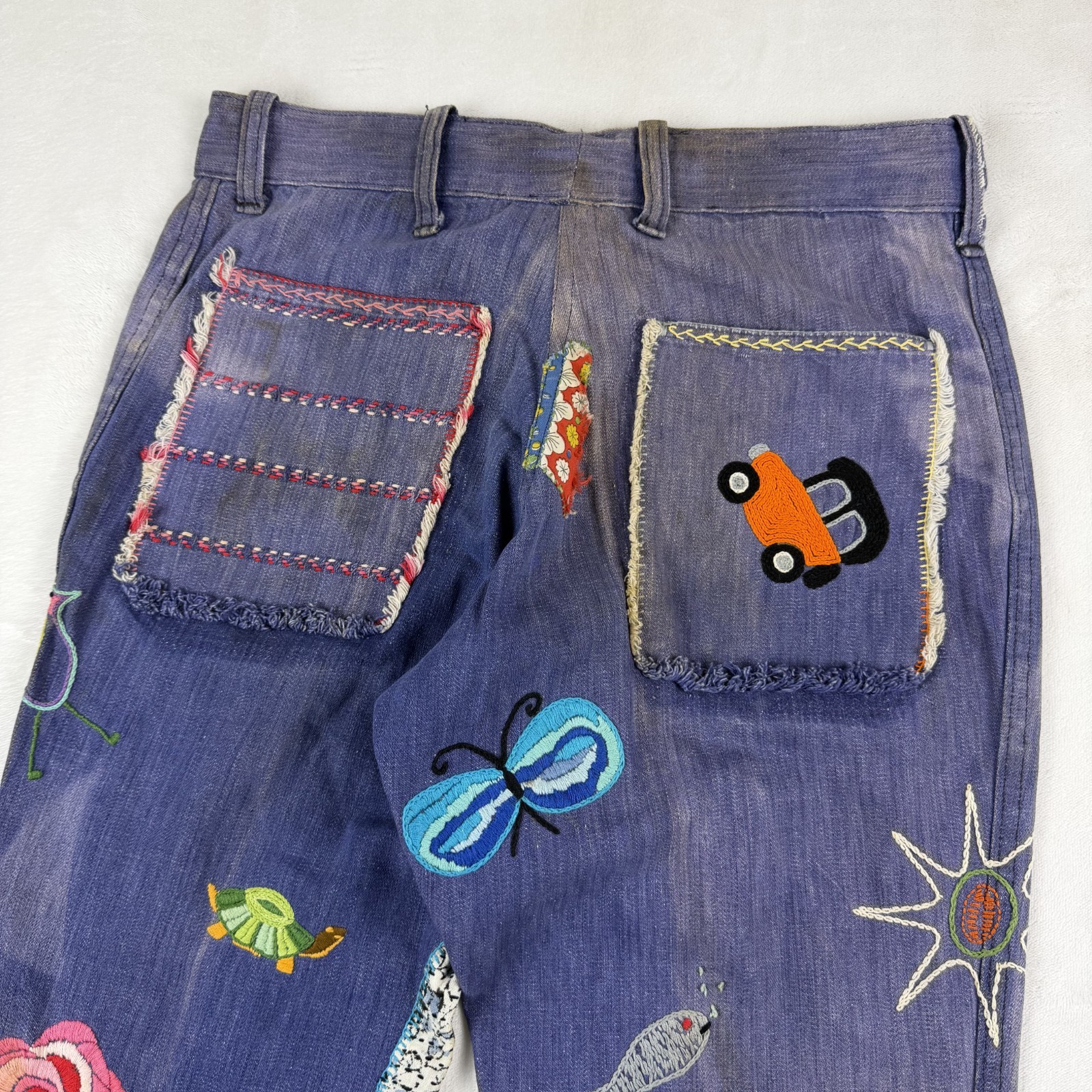 Vintage 60s/70s Flared Bell Bottom Patchwork Custom Hippie Jeans Denim 29×30