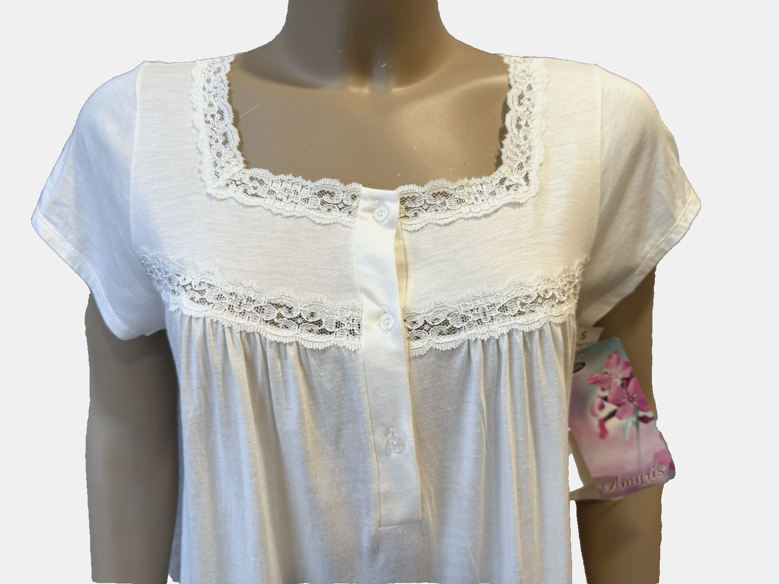 VTG Shadowline Amyris Pima Cotton Blend Nightgown, Sz S/M w/Tags Deadstock 90’s