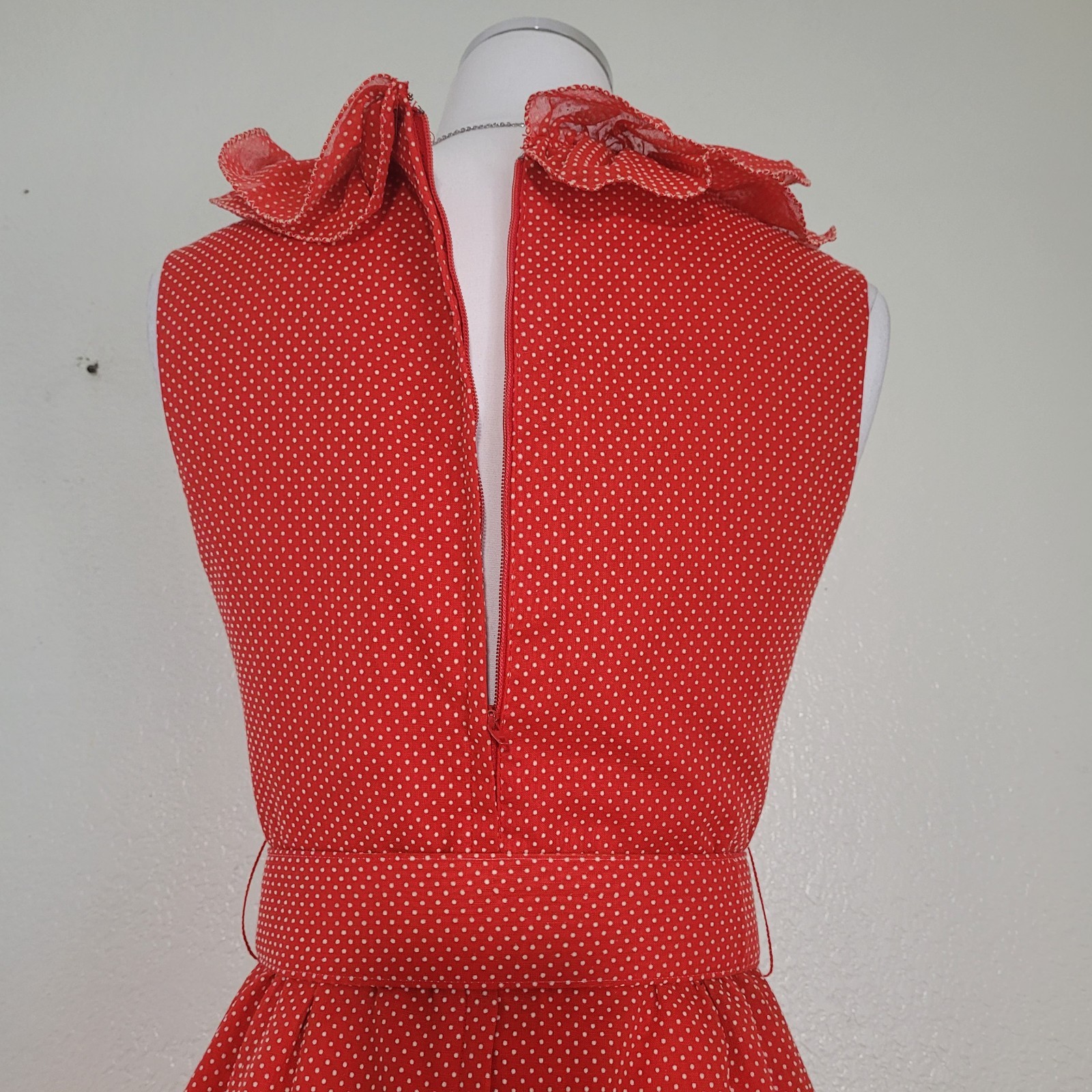 VTG RARE 1970s Miss Elliette Red White Polka Dot Ruffle Sleeveless Dress Size 9