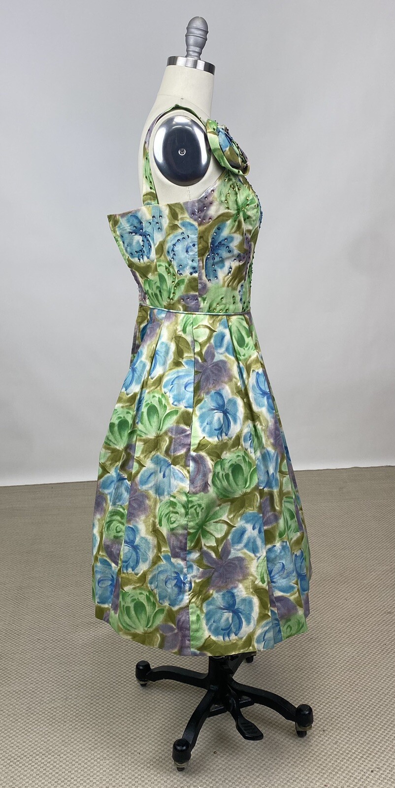Vintage 1950s Cotton brushstroke floral cocktail party Dress Fit Flare As Is