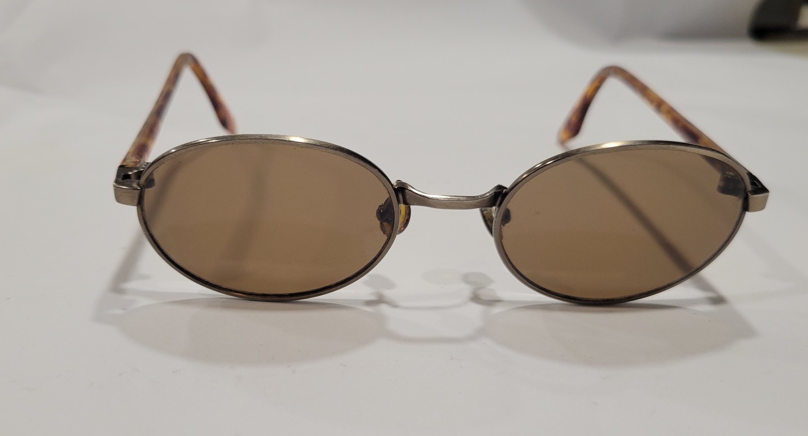Vintage 90s Oval Sunglasses Minimalist Metal Frame Tortoise Arms Steampunk