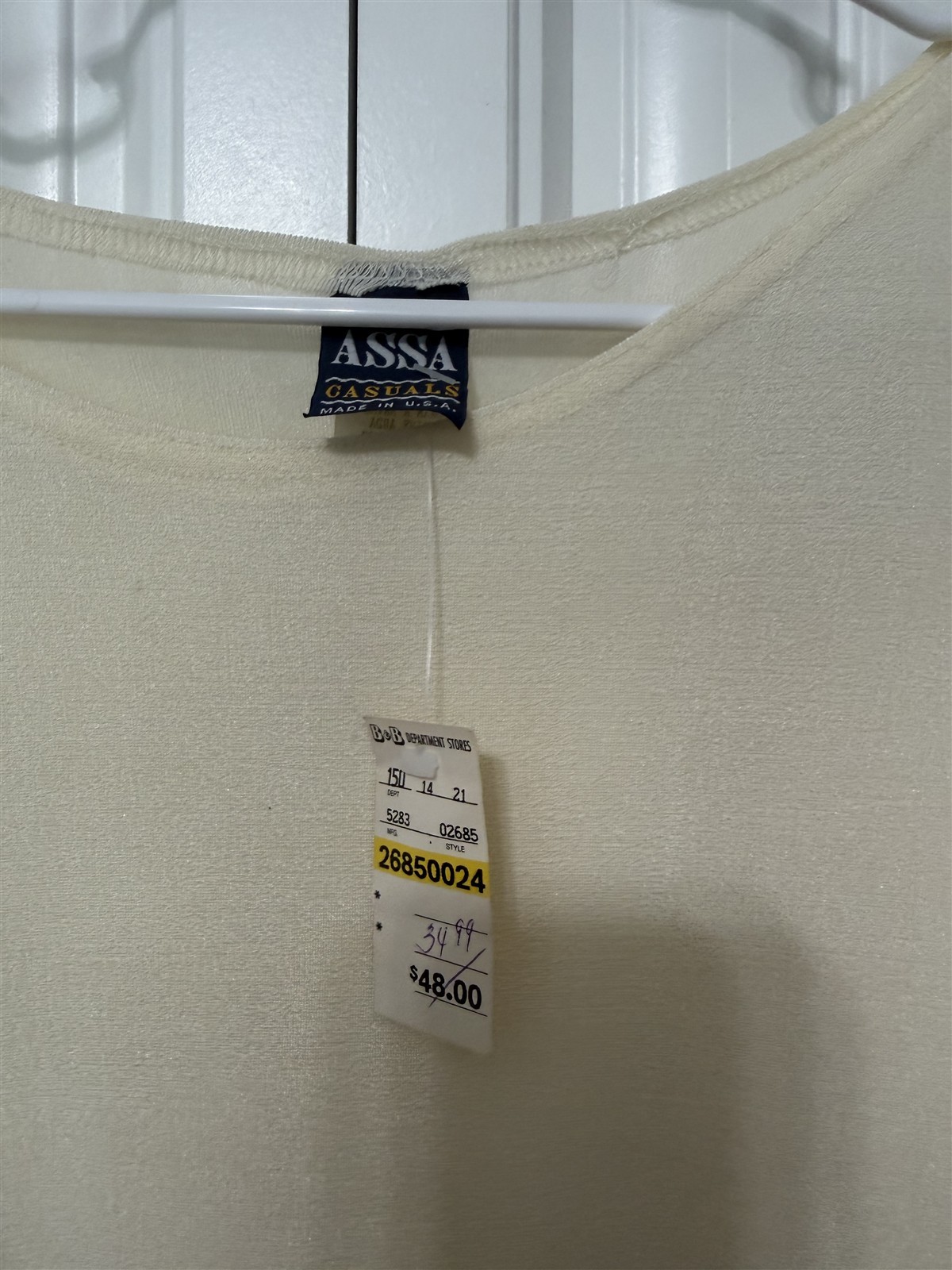 Vintage ASSA Casuals nylon slinky knit top ivory made in USA Womens Small
