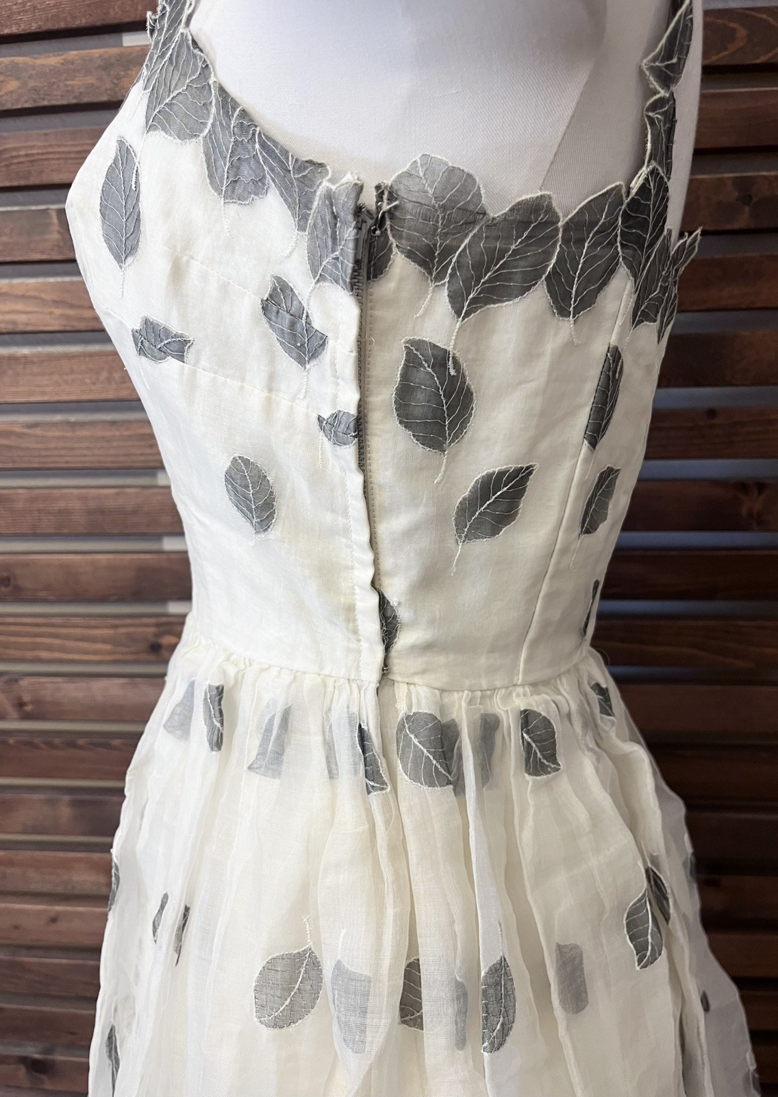 Vintage 1950s 50s Lanz Original Ivory & Gray Sheer Leaf Rockabilly VLV Dress