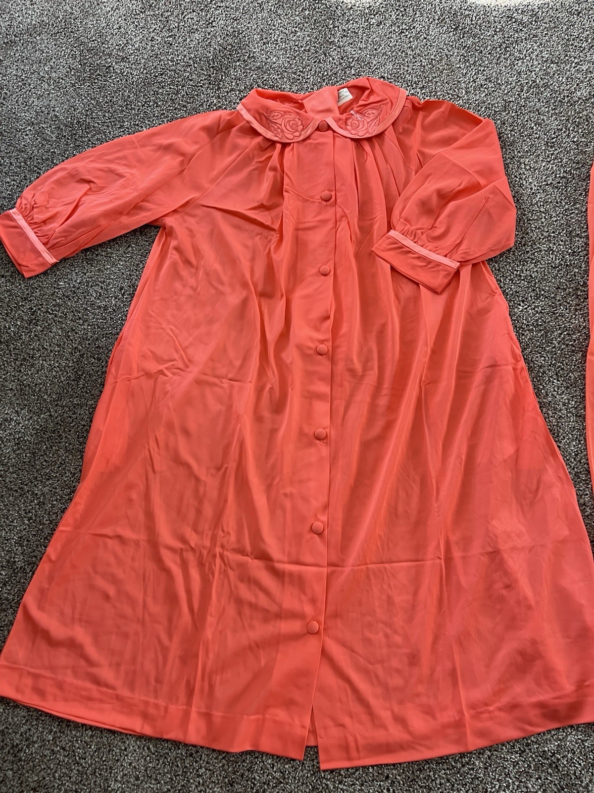 New Vintage Gossard Artemis 3 piece set Pajama CORAL Floral Collar Robe Pants
