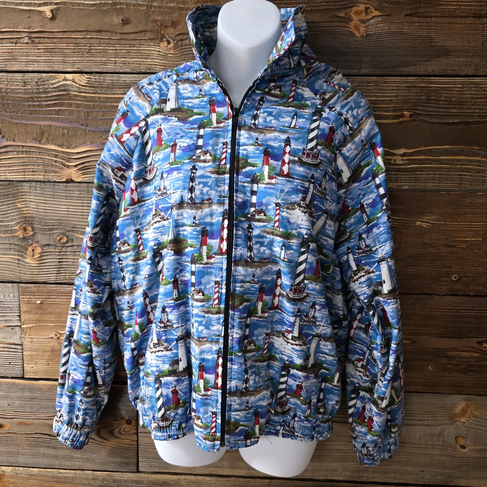 Vintage 70’s -80’s lighthouse pattern jacket made in USA Adult Med