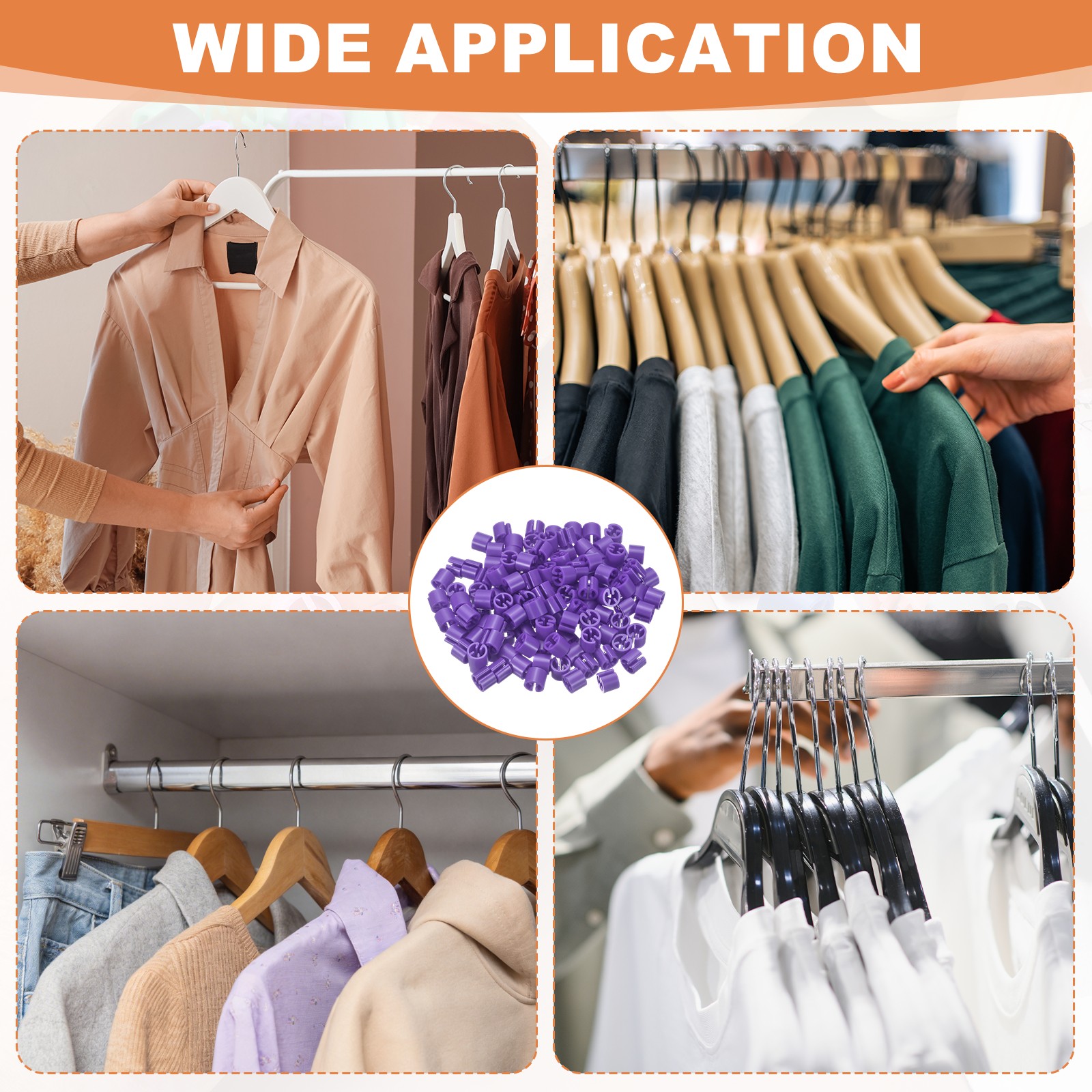 120Pcs Hanger Size Markers, Fit 3-5mm Rod Hanger Tags for Organization, Purple