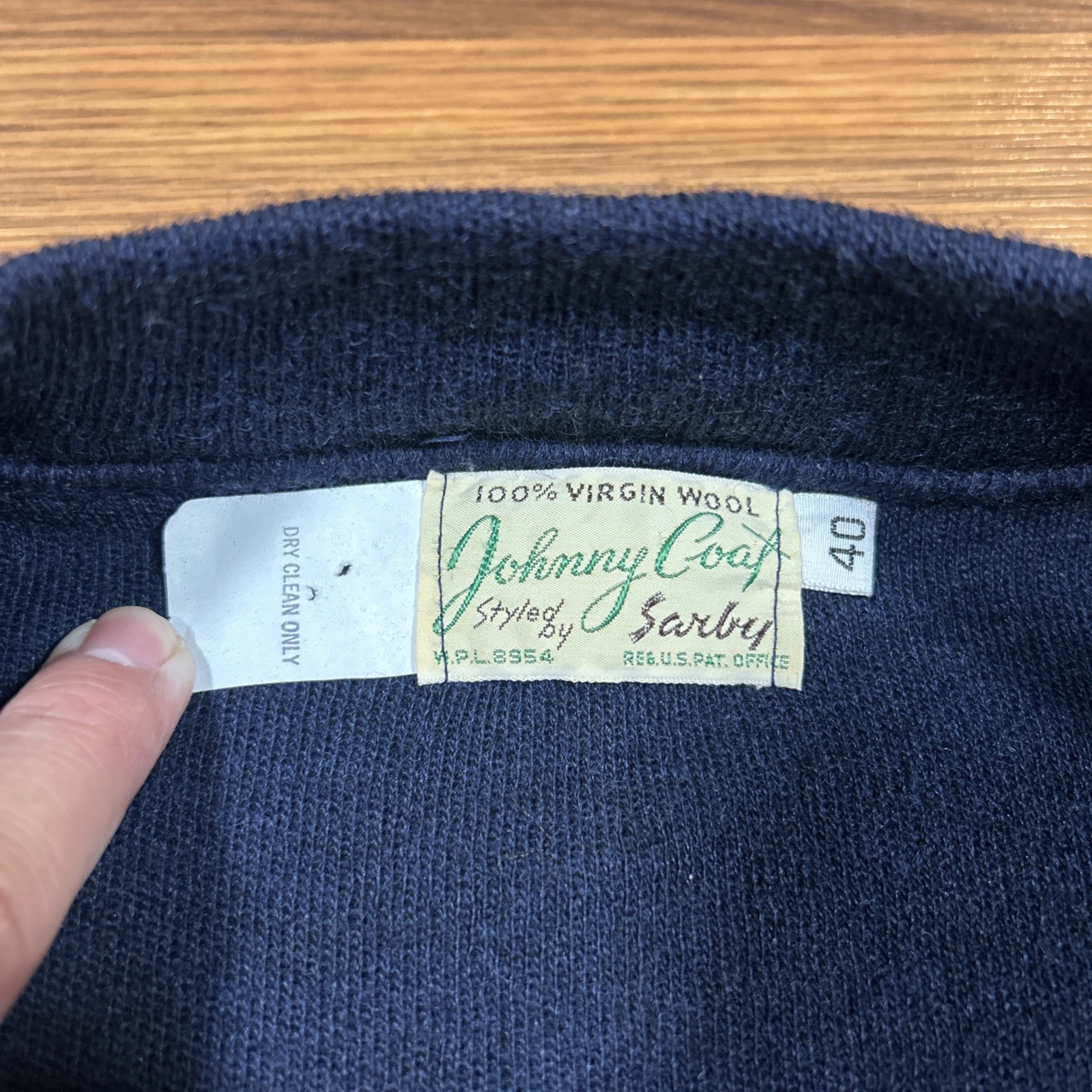 Vintage 50s 60s Sarby Johnny Coat 100% Wool Zip Up Cardigan Sweater Navy Sz 40 S