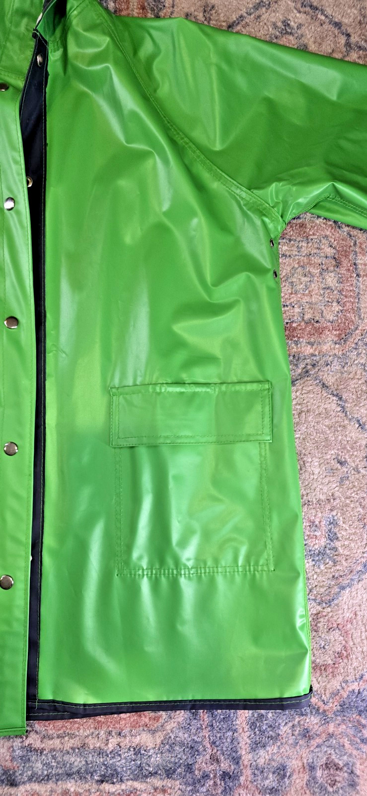 Rainskins Vintage 1980s Reversible Vinyl Rain Coat Jacket Green Blue Medium