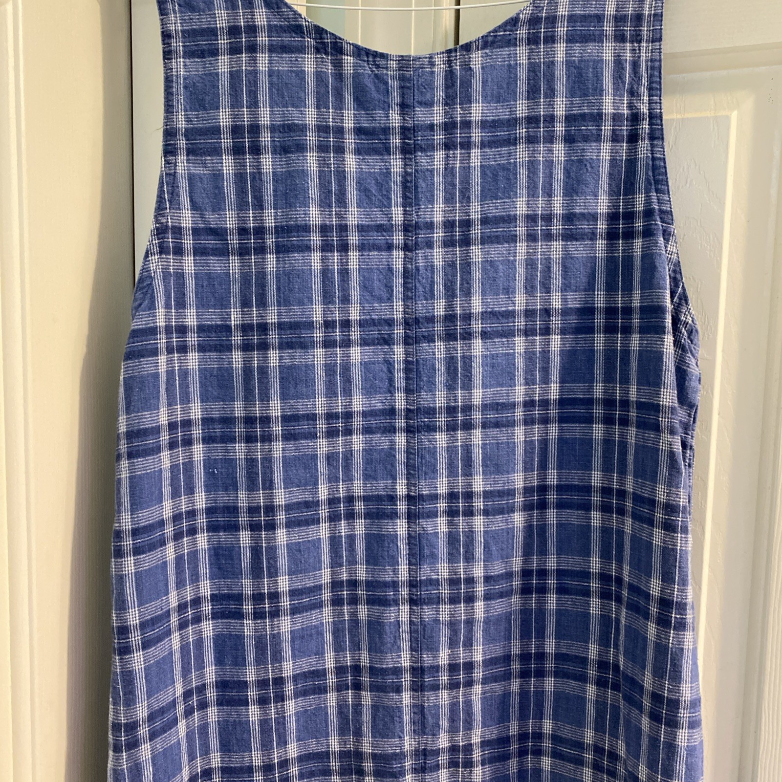 Vintage JLNY Cotton/Linen Blue Plaid Jumper With Pockets Size Small