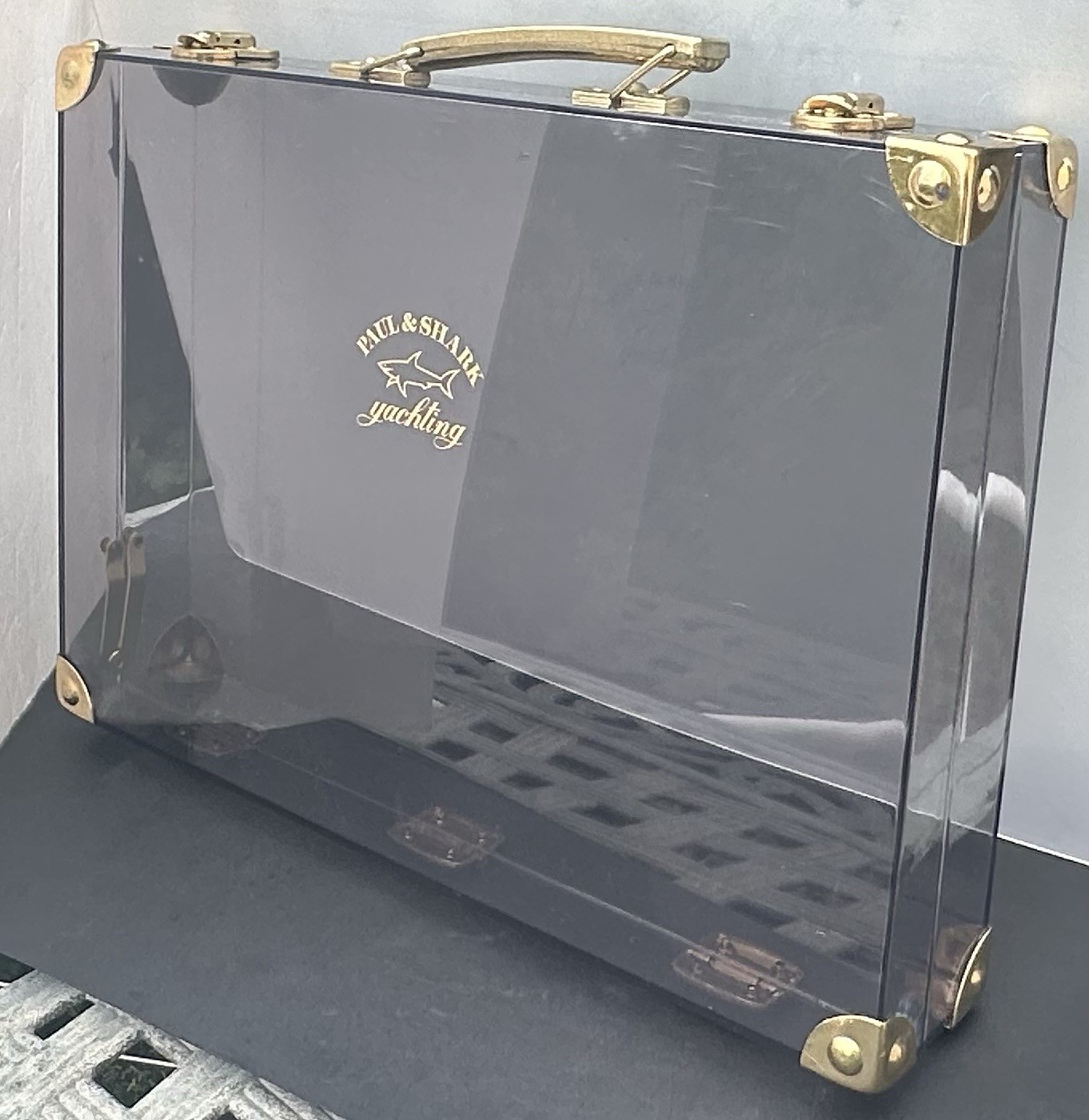 Vintage Paul & Shark Yachting Clear Smoke Gray Black Plastic Box Briefcase
