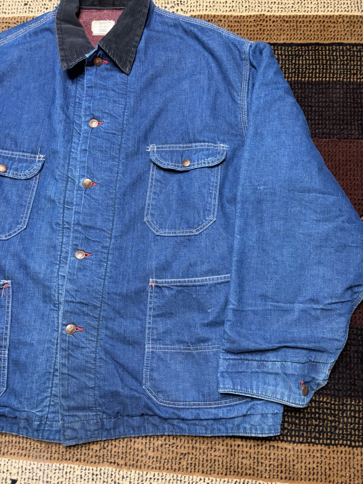 Vintage 60s Big Mac Sanforized Penneys Lined Denim Chore Coat Jacket Size XXL