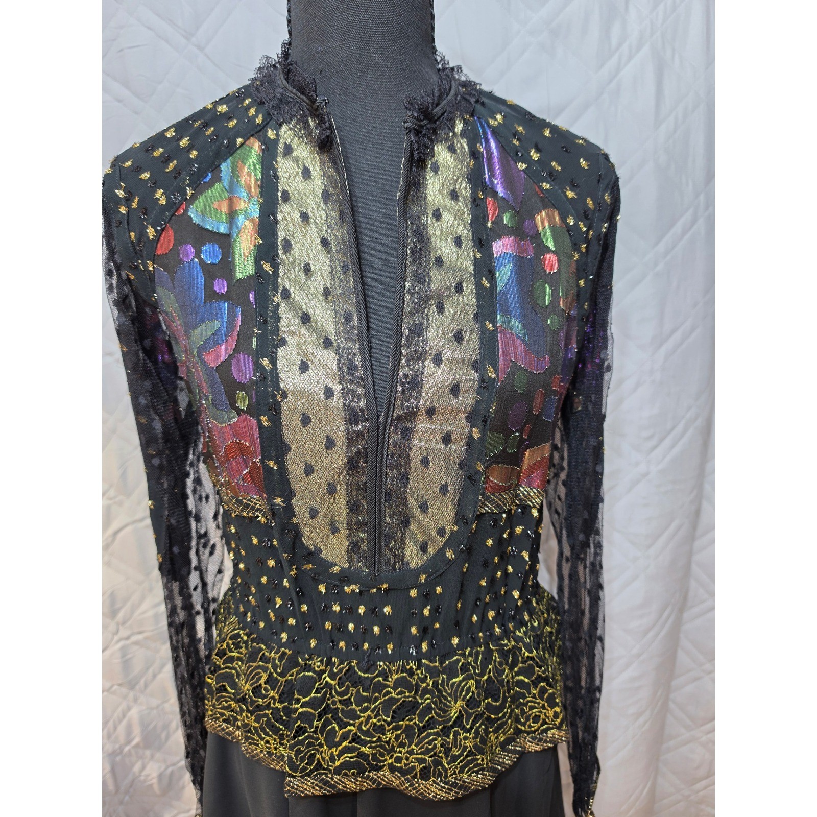 Lillie Rubin Vintage Black Gold Metallic Floral Brocade Lace Peplum 2 pc. Skirt