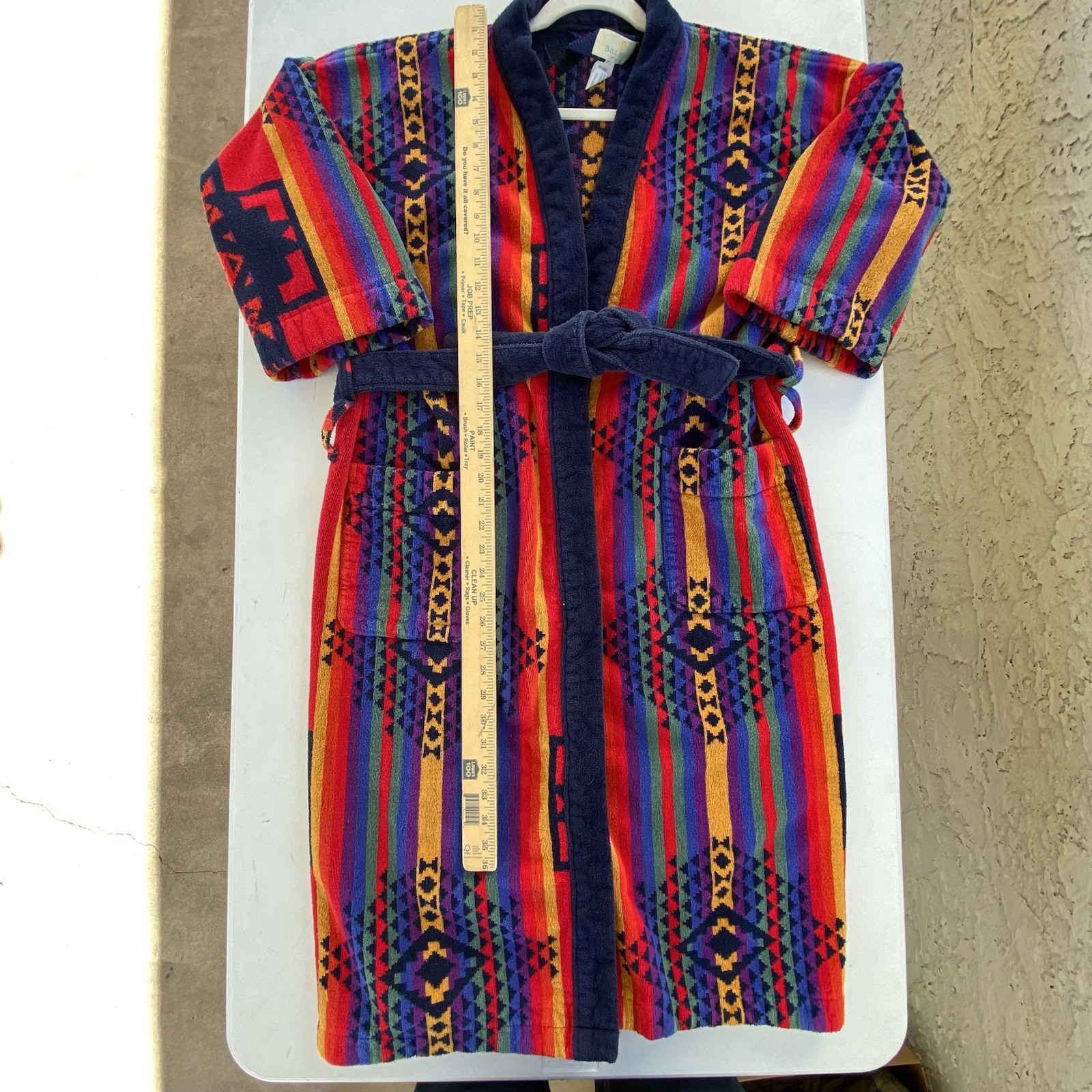 Vintage 80s Blass 100% Cotton Brazil Robe OS Colorful Aztec Southwestern Belted