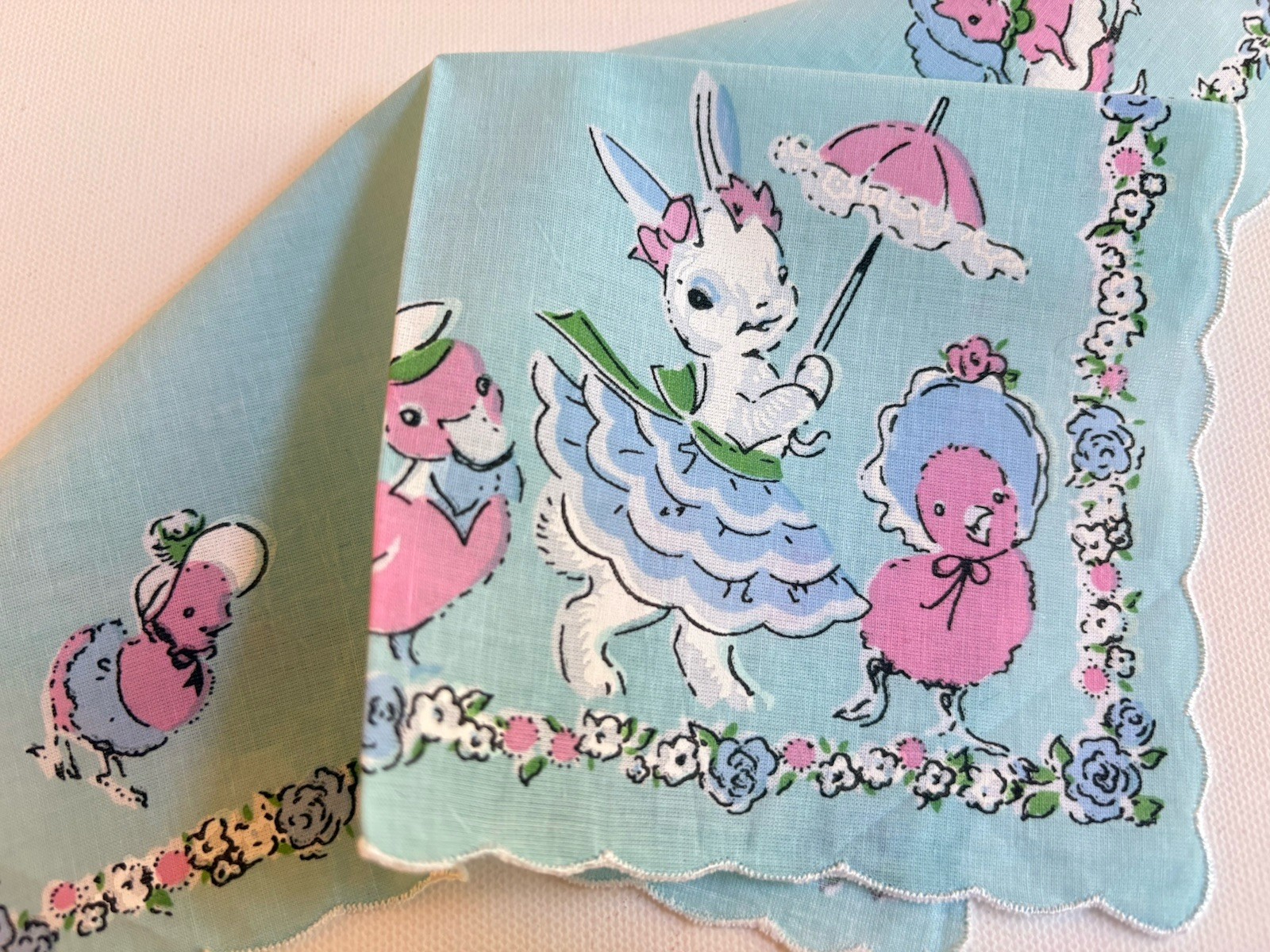 Darling NEW Spring Easter Bunny Handkerchief ~ LuRay Hankie! “Easter Parade”