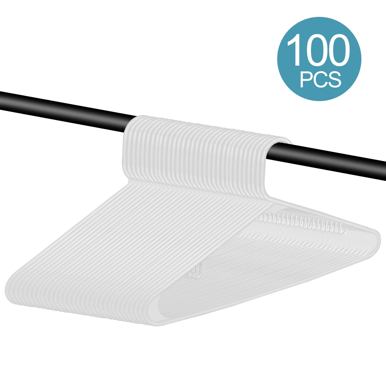White Plastic Hangers 100 Pack Clothes Hangers with Non Slip Hooks Lightweight