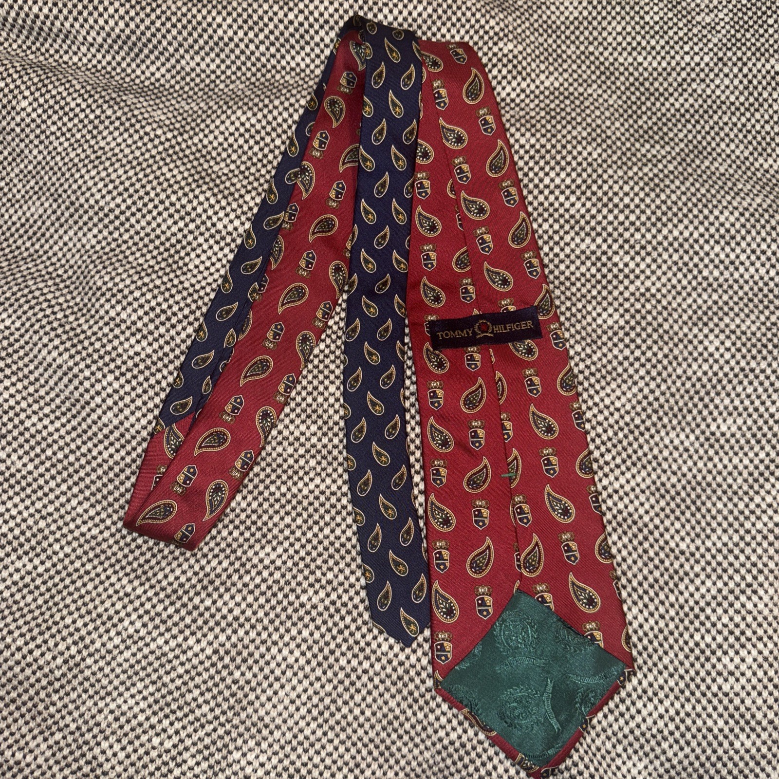 Vintage Red Tommy Hilfiger Crest & shield, Italian Silk Tie USA