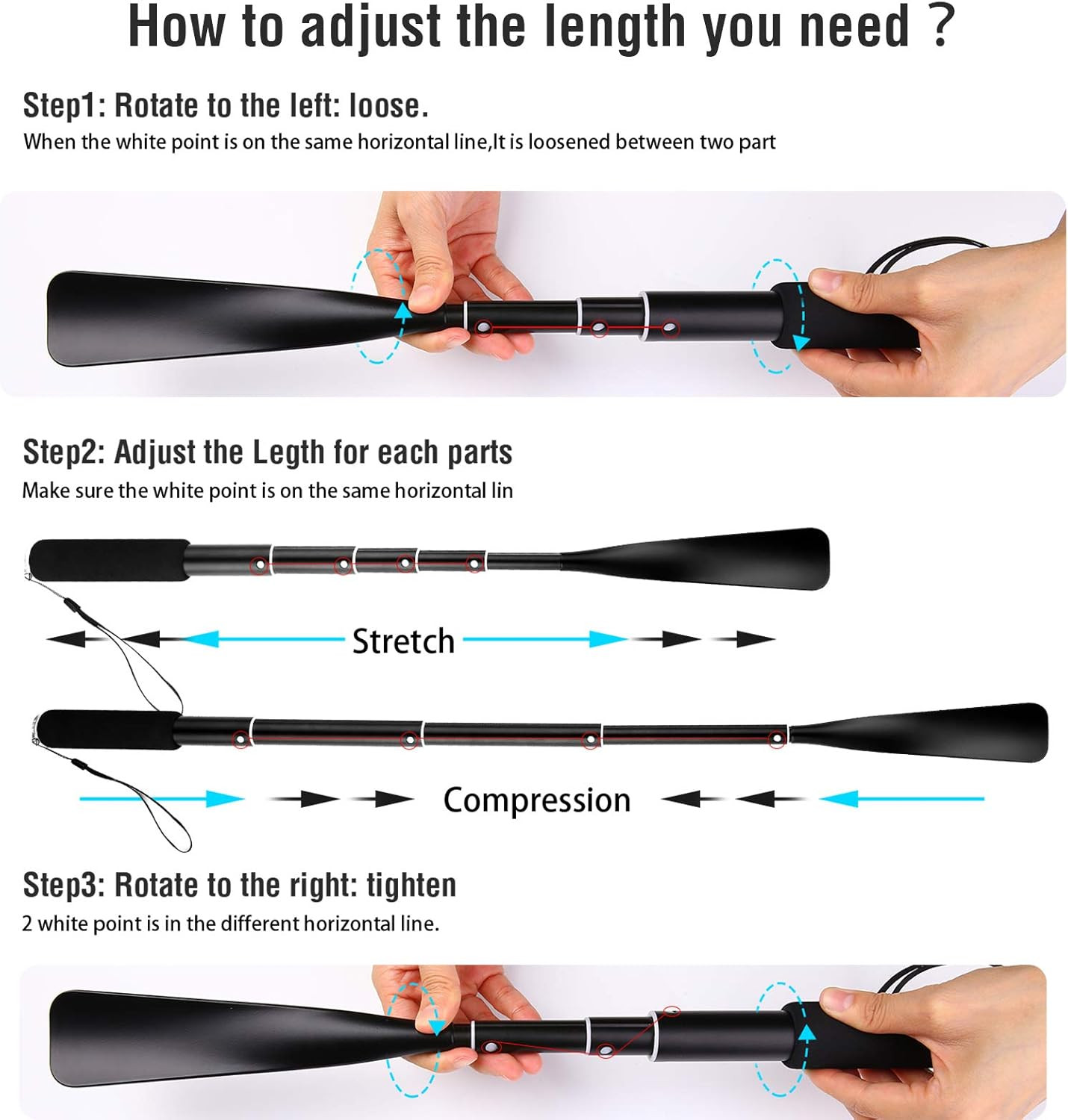 Shoe Horn Long Handle,14.5″-37″ Retractable Shoe Horn,Aluminum Shoe Horn for Men