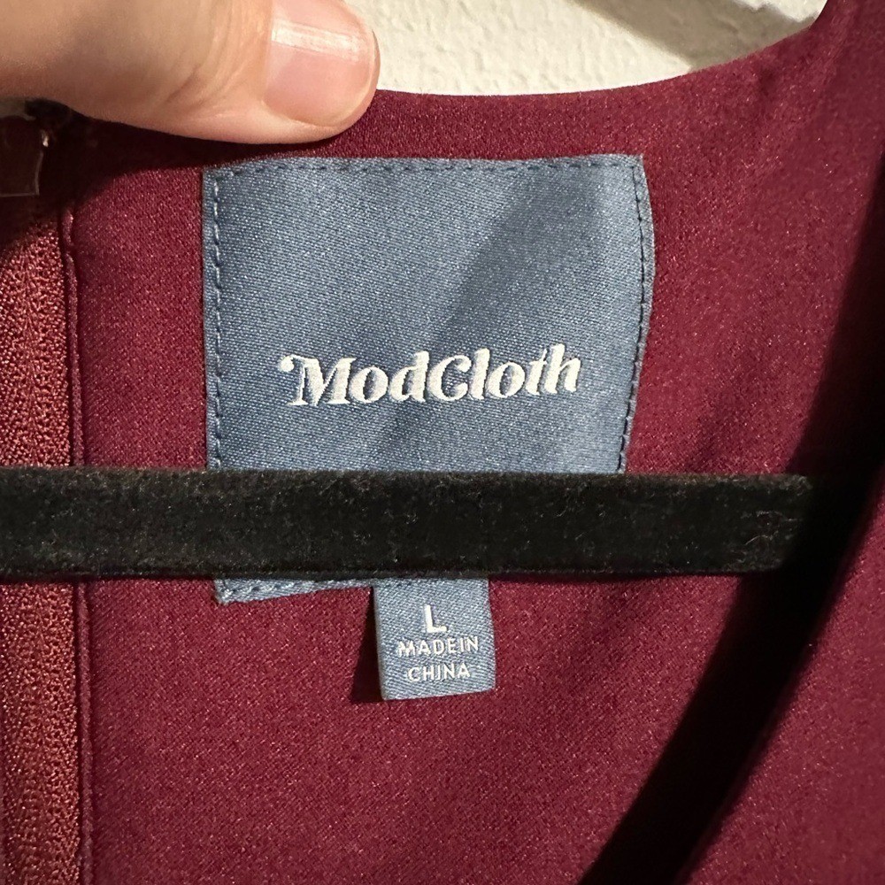 Modcloth Red Burgundy Midi Dress Fit and Flare Vintage Flare Swing Retro Size L