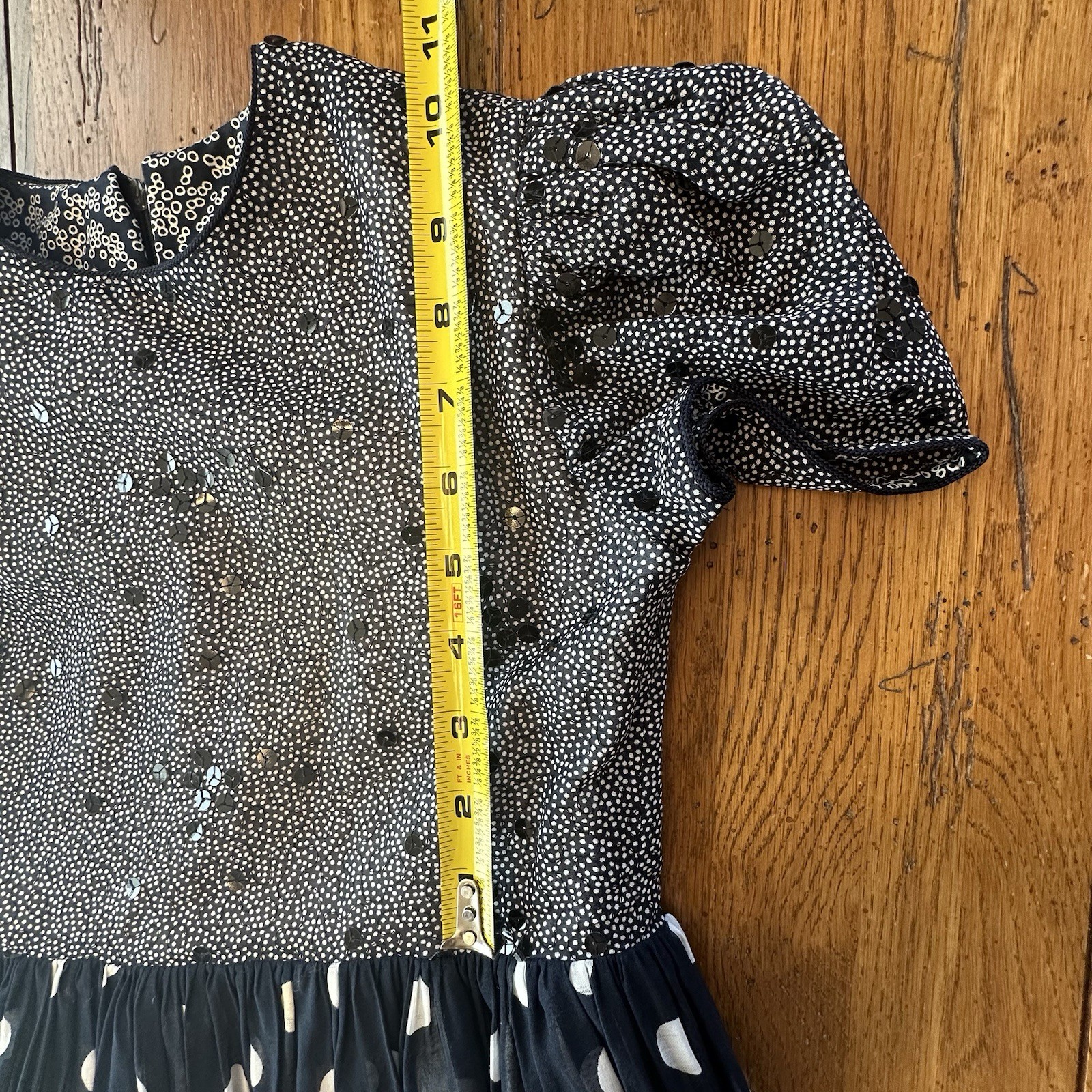 Vintage Joan Calabrese Girls Sz 10 Navy Sequined Polka Dot Formal Dress
