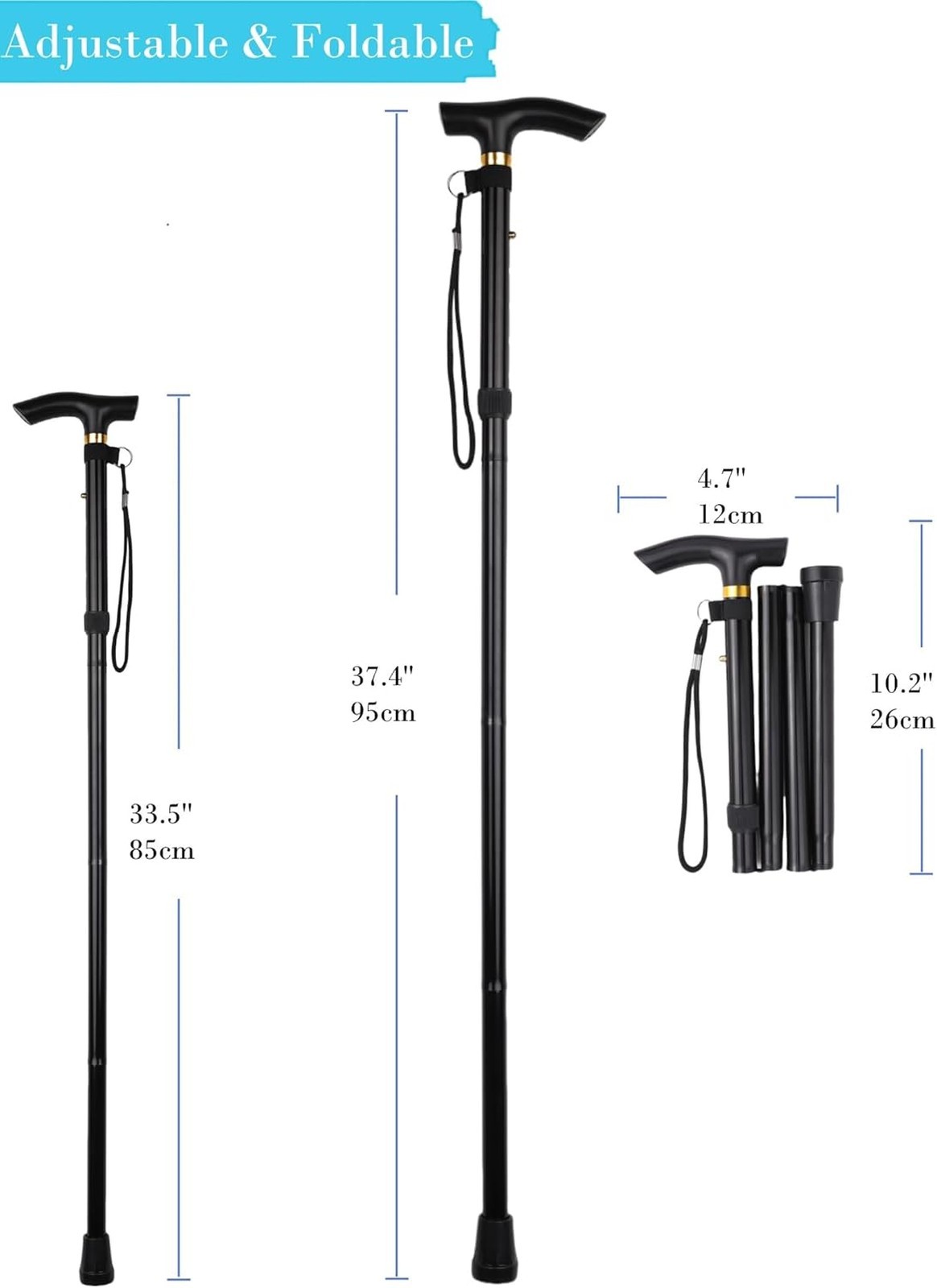 Lightweight Aluminum Folding Walking Cane Adjustable Travel Collapsible Hiking