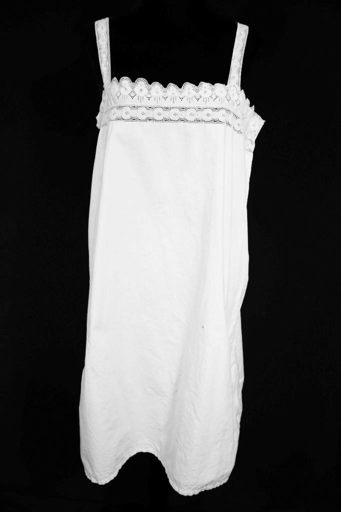 Antique Edwardian French White Cotton Slip Night Gown Lace Trim Large Exc Cond