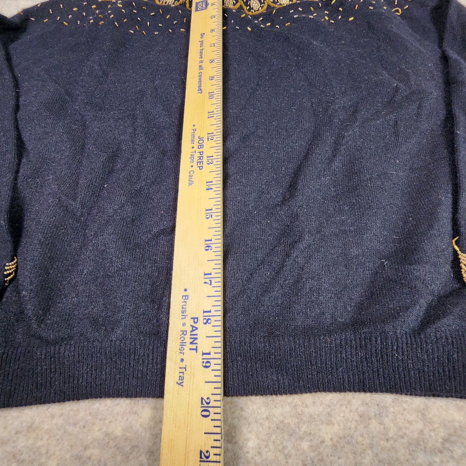 Vintage Lined Angora Blend Heavily Beaded Cardigan Black Cinched Waist Sweater