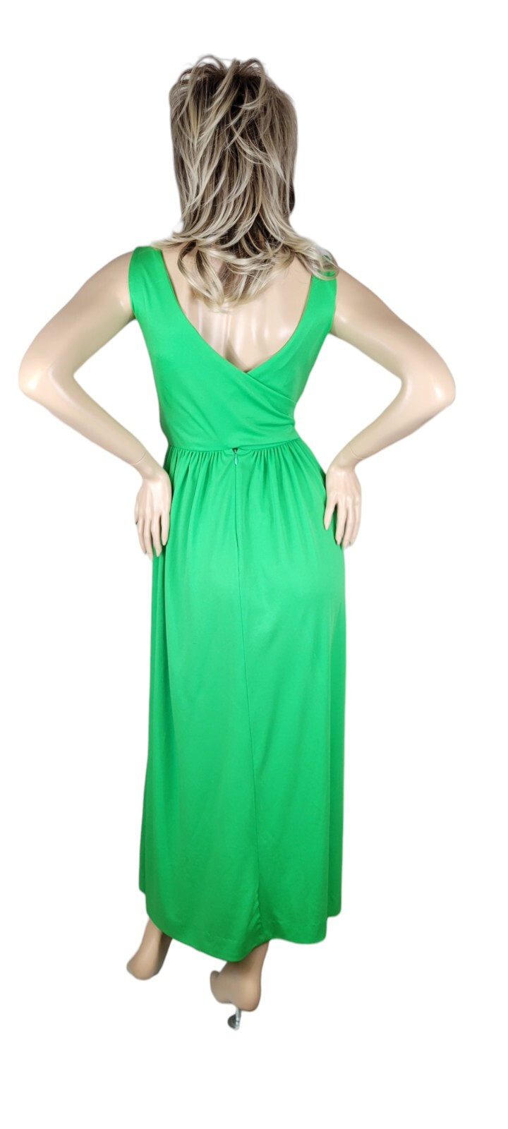 Vintage Jonathan Logan 60s/70s Green Fit & Flare Bow A-Line Maxi Midi Dress Sz 9