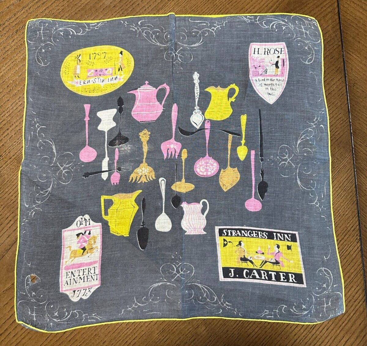 MCM Pat Prichard Cotton Linen Handkerchief Green and Pink J Carter Inn