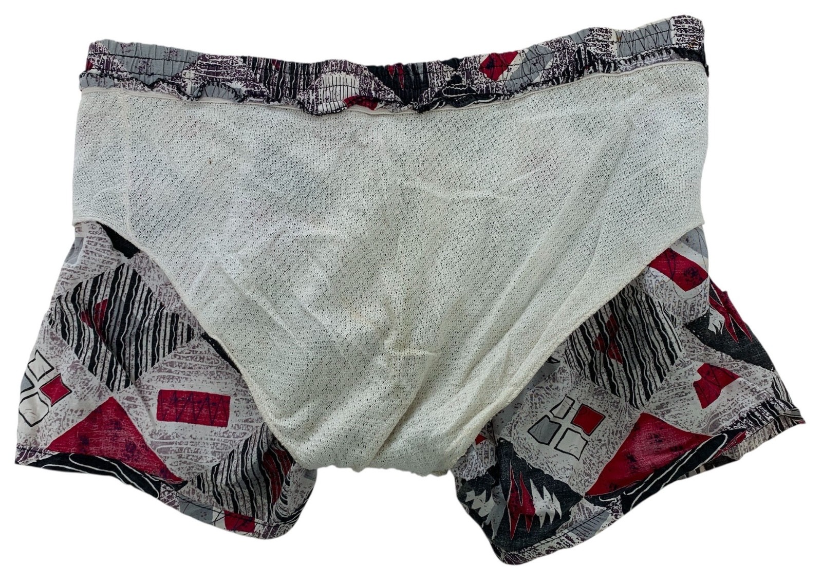 Vintage 60s Men’s Geo Tribal Print Swim Trunks Shorts – 38 Waist – Sz Large