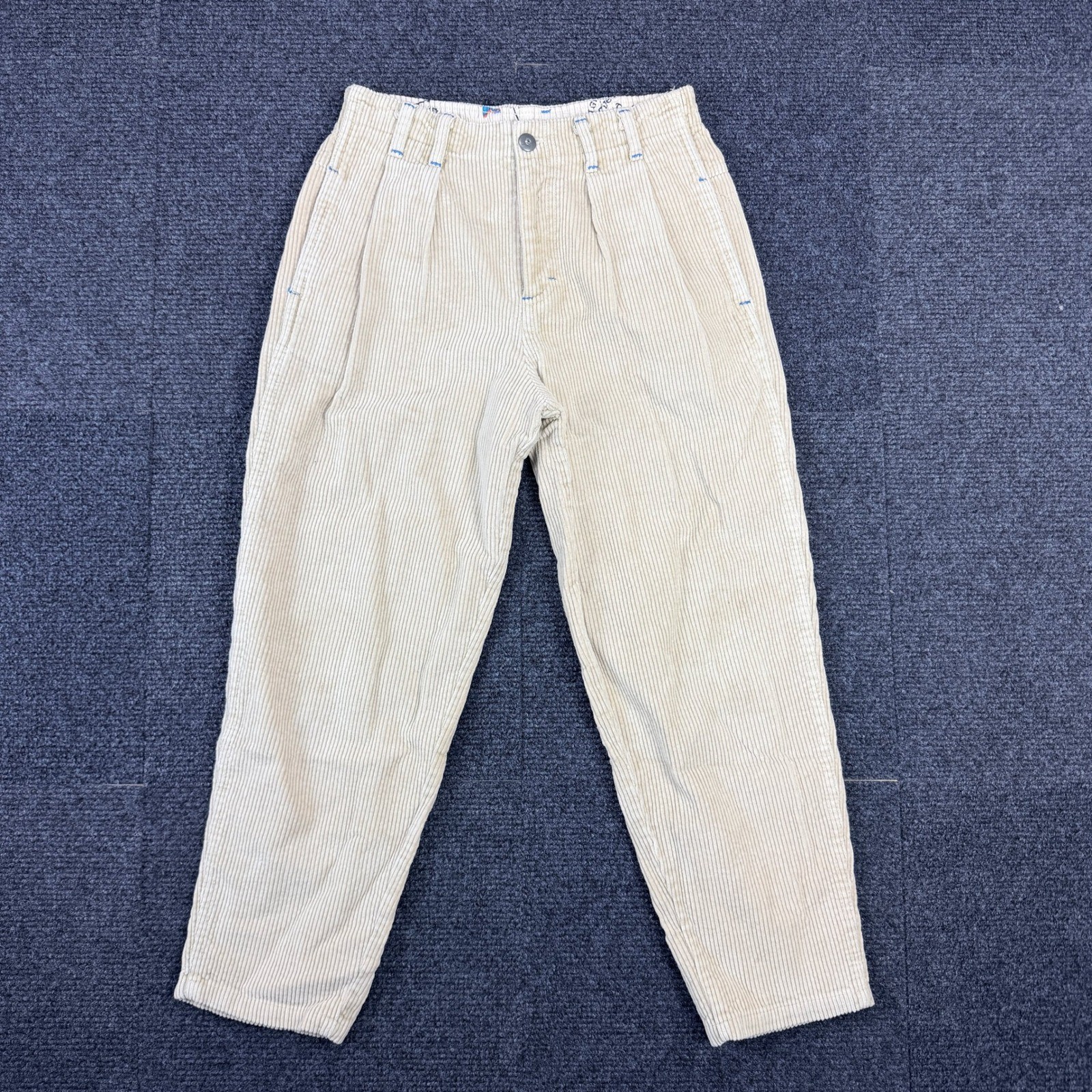 Vintage Ocean Pacific Kids Tan Striped Corduroy Pleated Pants Size 7 Beige OP