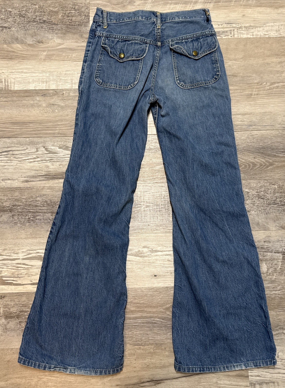 Vtg 70s LEE Flared Hippie Bell Bottom Jeans Front Pocket Talon Zipper 28×30