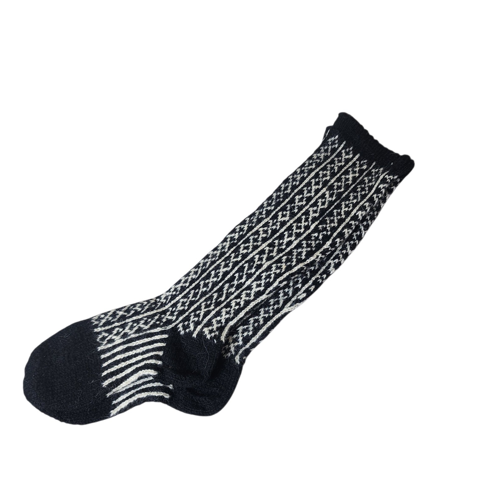 Vintage Halstead Imports Handknitted Wool Socks Austria Black White Size 11 229