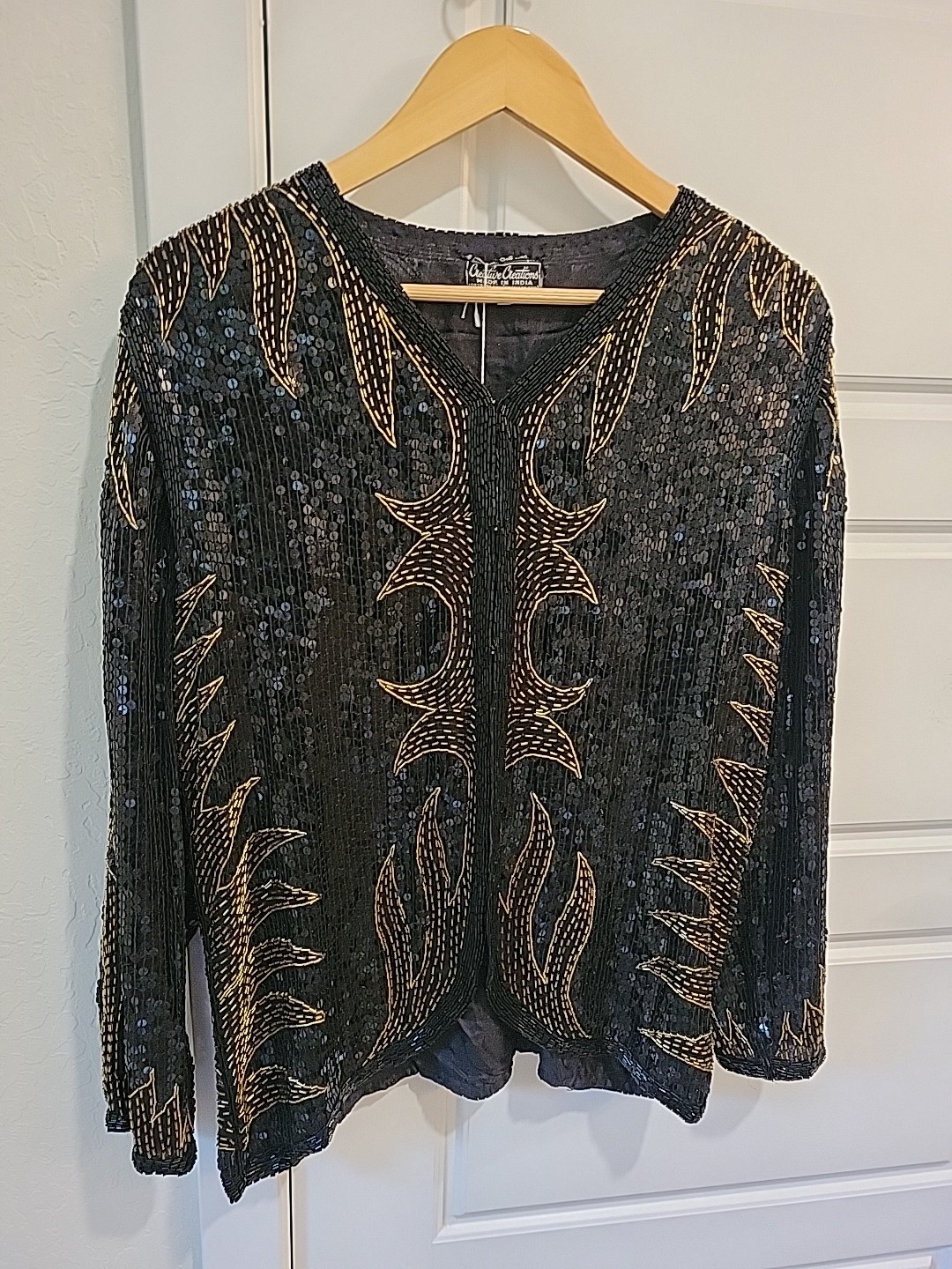NWT silk VTG Creative Creations Beaded Sequin Deco Glamour Shirt Jacket Gold