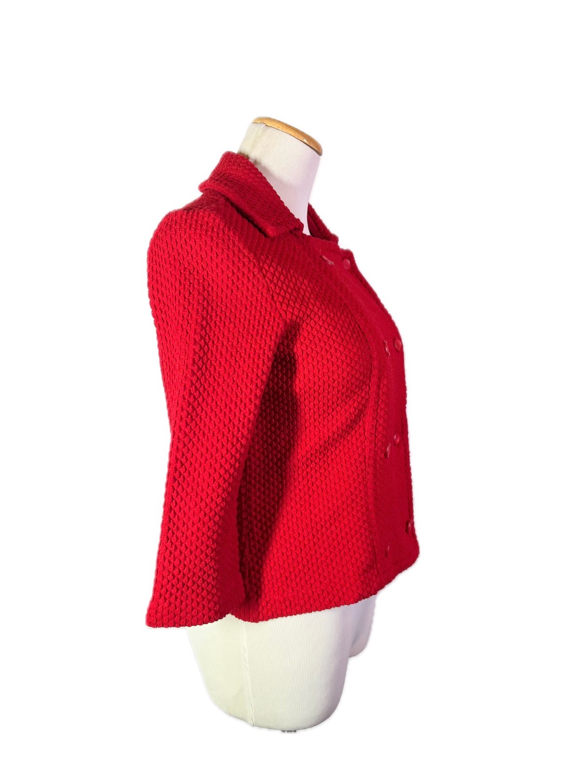 Vintage Beeline Fashions Size S? Red Double-Breasted Knit Cardigan Jacket