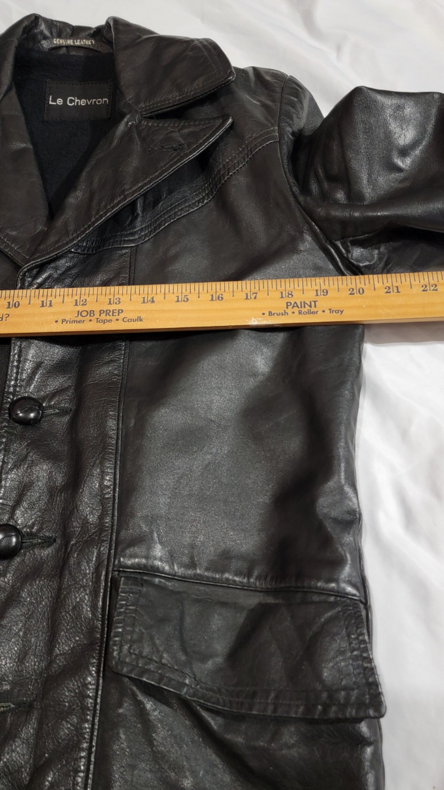 Vtg 70s LE CHEVRON Black Leather Car Coat Jacket Blazer Men’s 36 Slim S 1970s